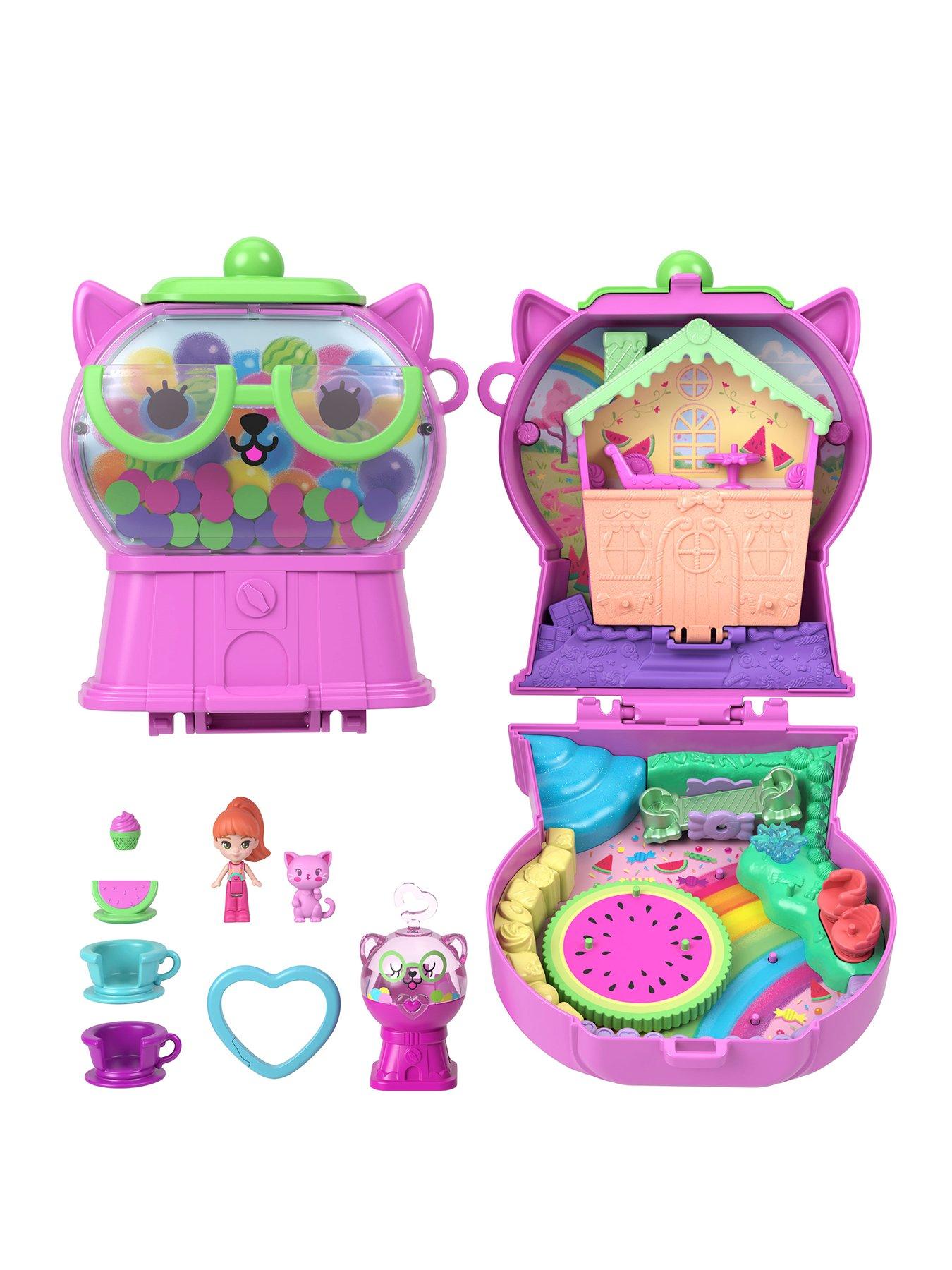 Polly Pocket Gumball Kitty Compact Playset with 1 Micro Doll and Pet, Travel Toy with Fruit Accessories and Rides