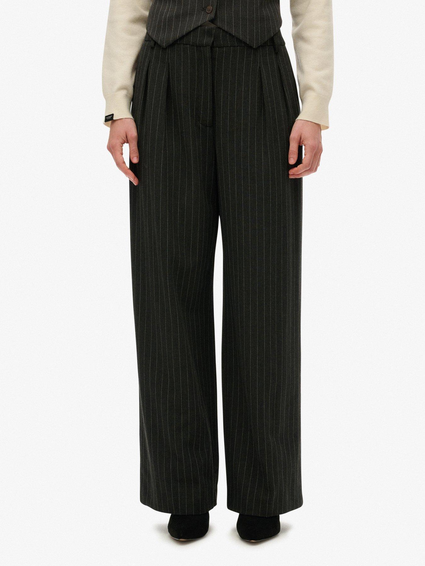 Superdry Mid Rise Pinstripe Trouser - Charcoal Pinstripe Grey