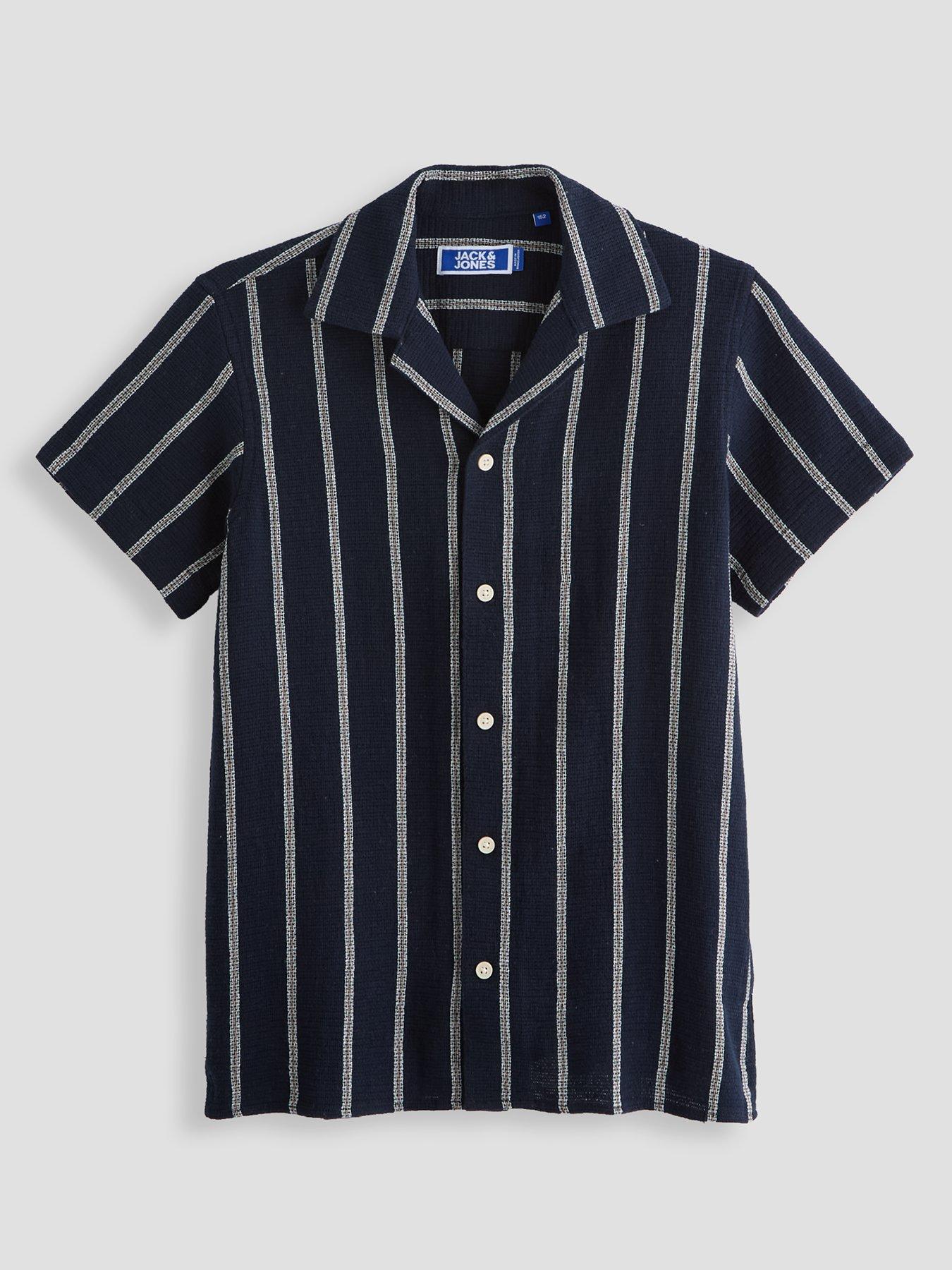 Jack & Jones Junior Boys Stripe Short Sleeve Co-Ord Shirt - Sky Captain