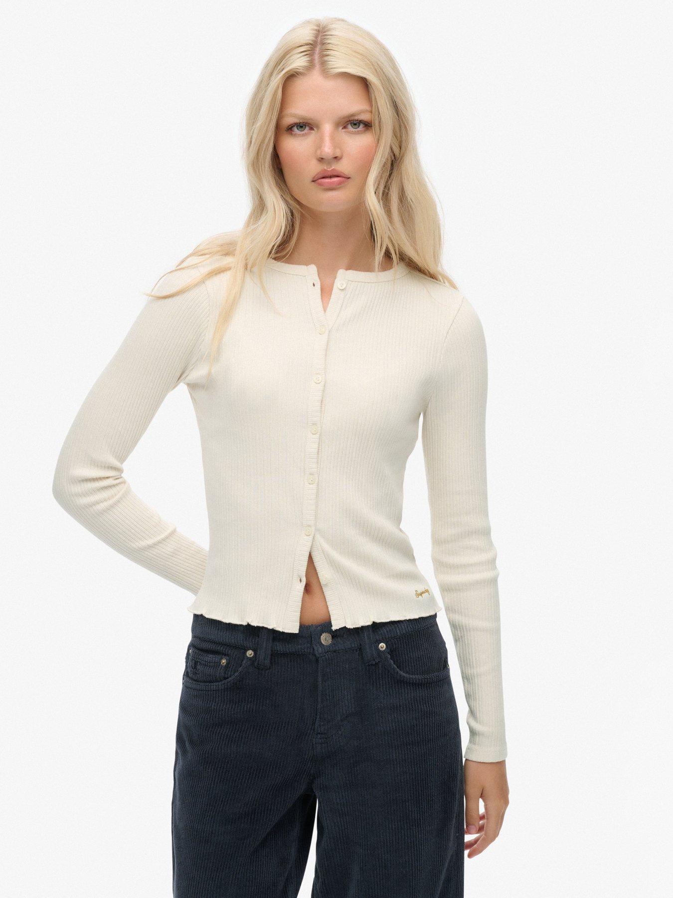 Superdry Essential Rib Cardigan - Desert Bone Off White