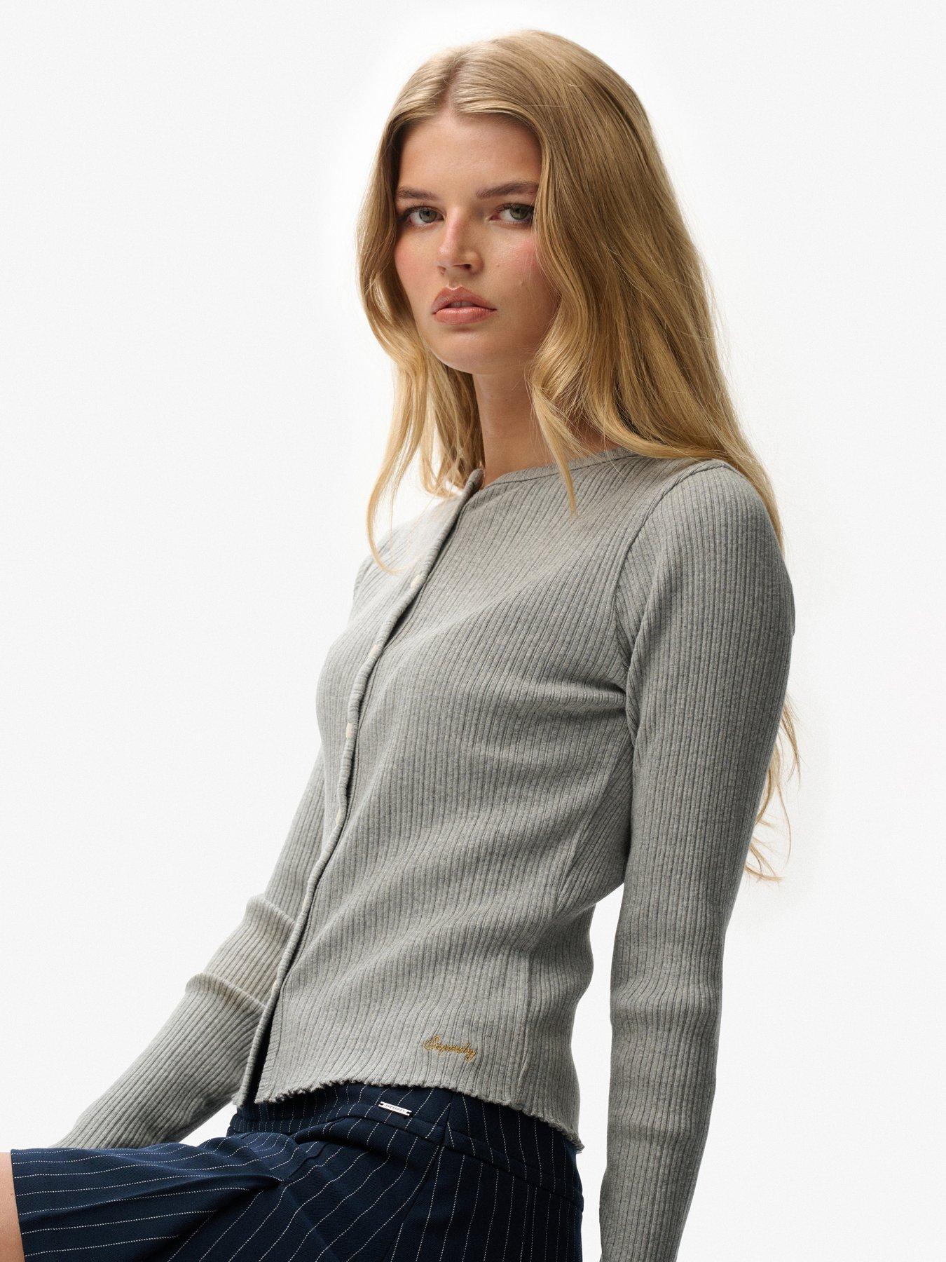 Image 5 of 5 of Superdry Essential Ribbed Cardigan - Marl Grey