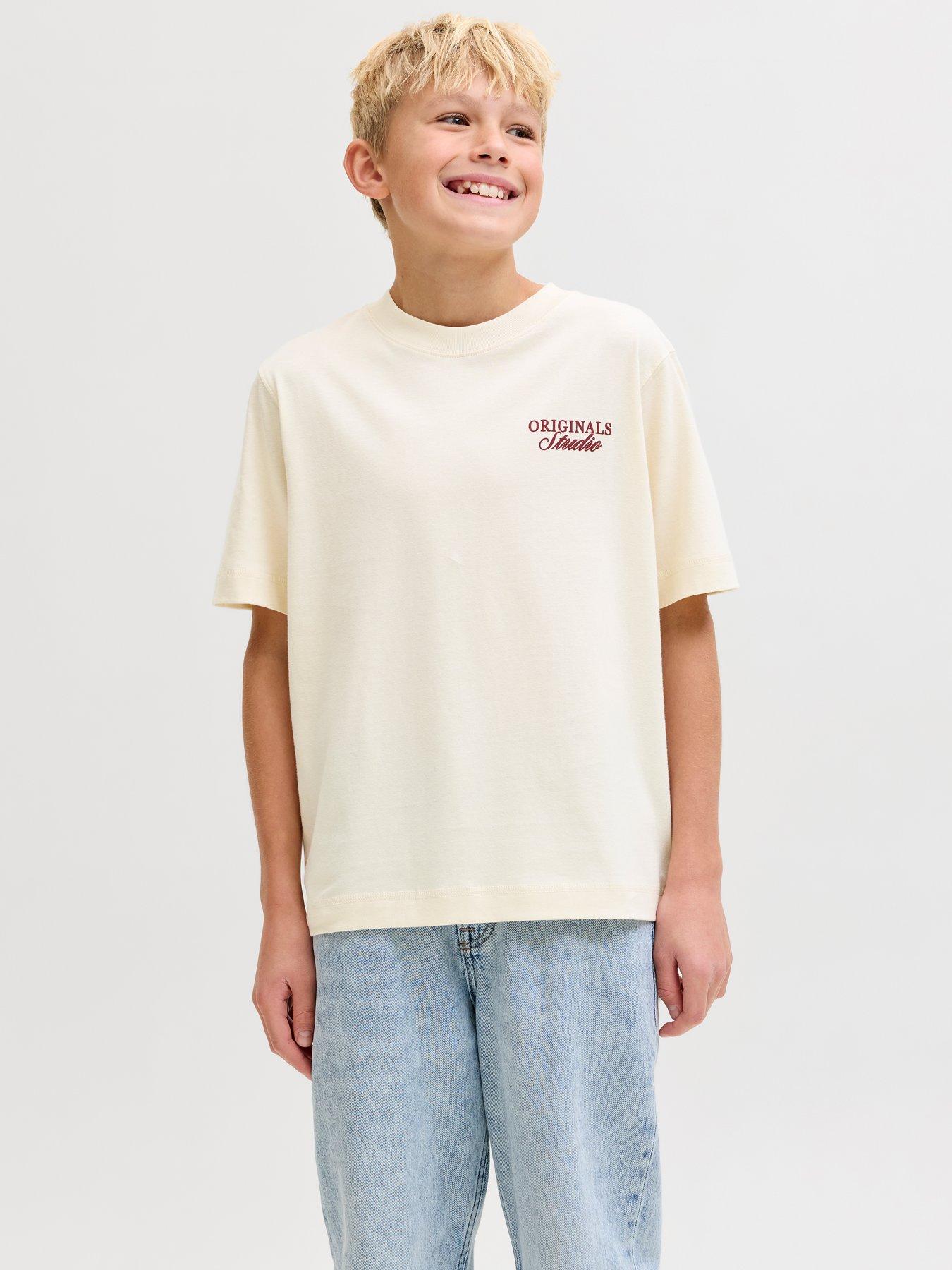 Jack & Jones Junior Boys Norrebro Back Print Short Sleeve T-shirt - Antique White - Cream