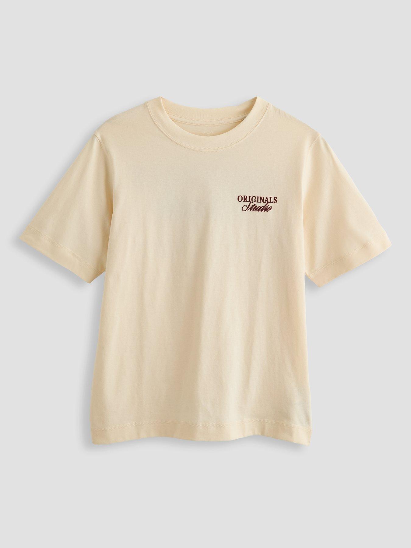 Jack & Jones Junior Boys Norrebro Back Print Short Sleeve T-shirt - Antique White - Cream