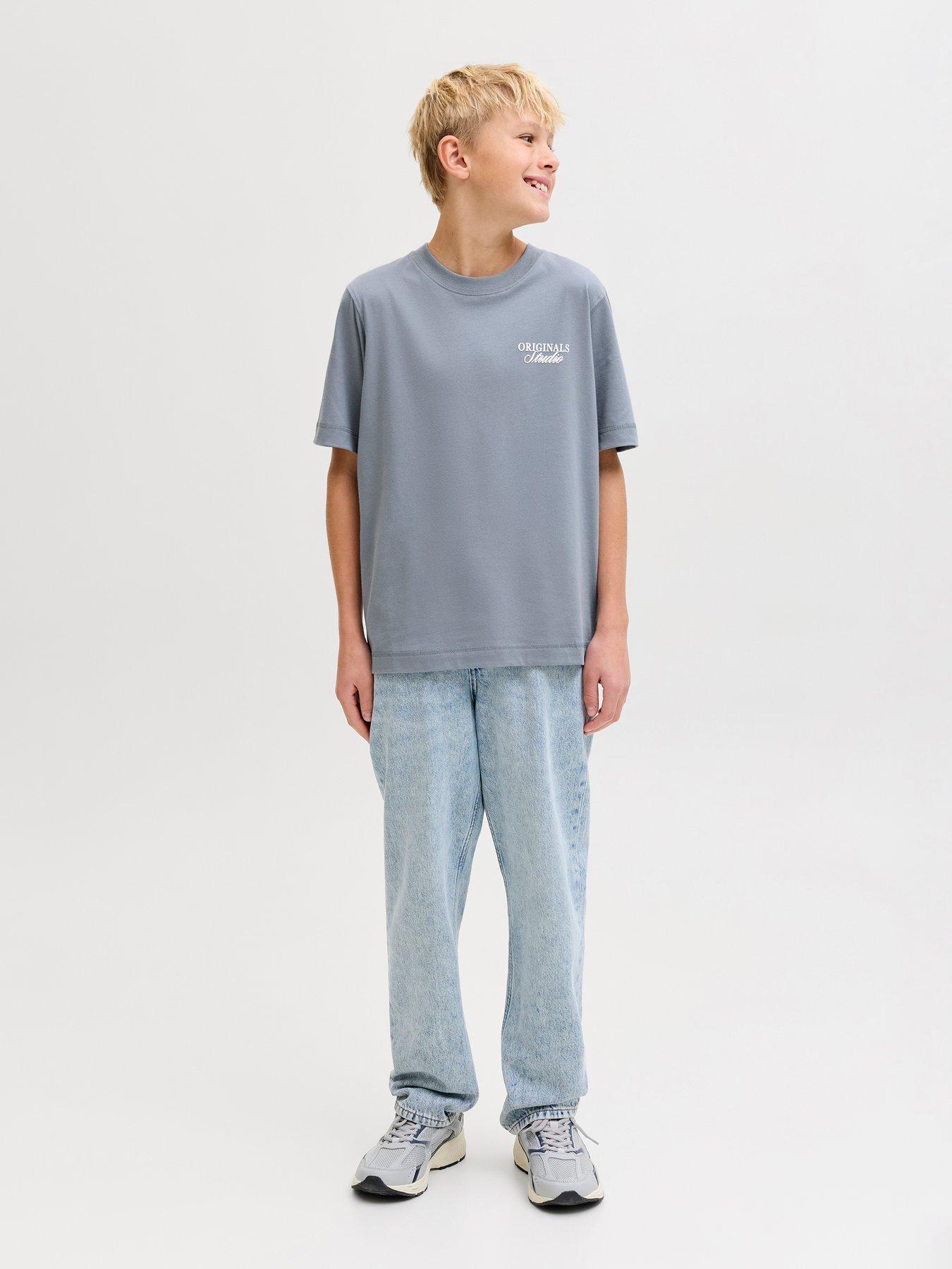 Jack & Jones Junior Boys Norrebro Back Print Short Sleeve T-shirt - Tradewinds - Grey