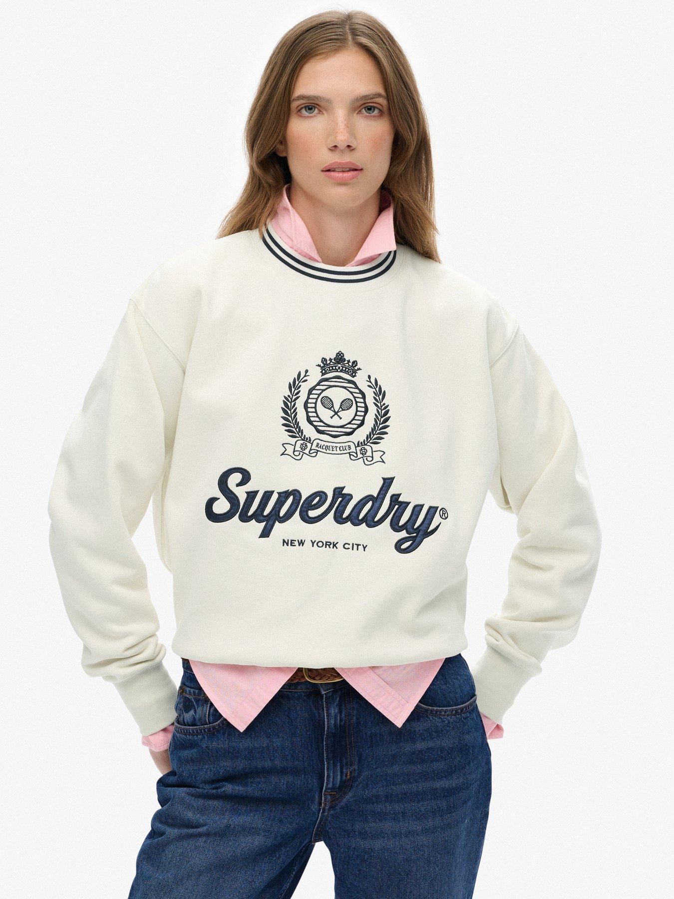 Superdry Country Club Loose Crewneck Sweatshirt, White, Size 10, Women