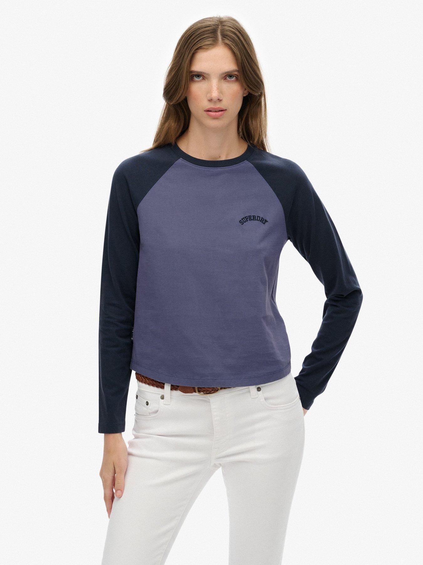 Superdry Essential Logo Baseball Top, Navy, Size 14, Women