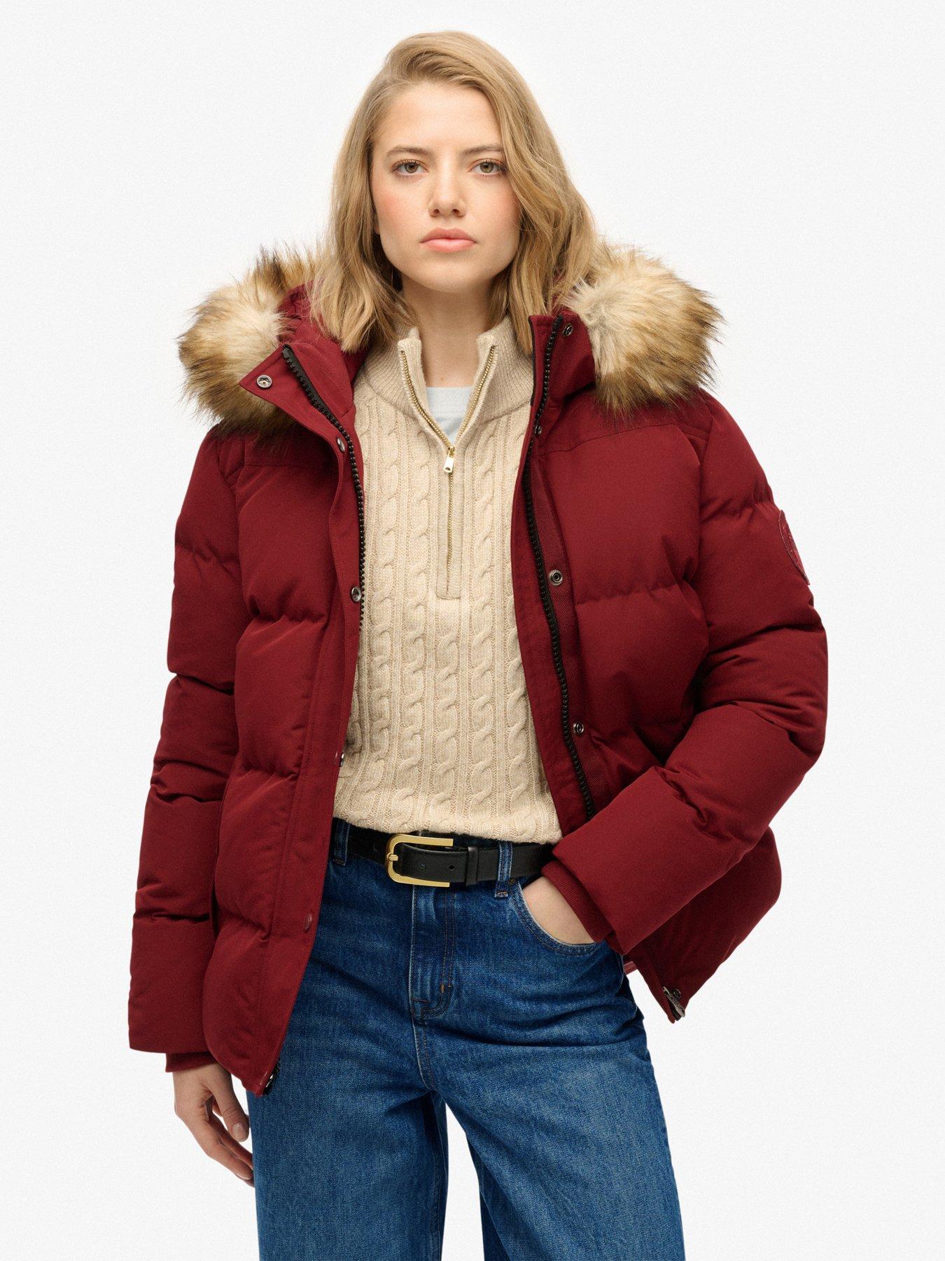 Superdry Everest 5 Baffle Puffer Jacket, Red, Size 14, Women