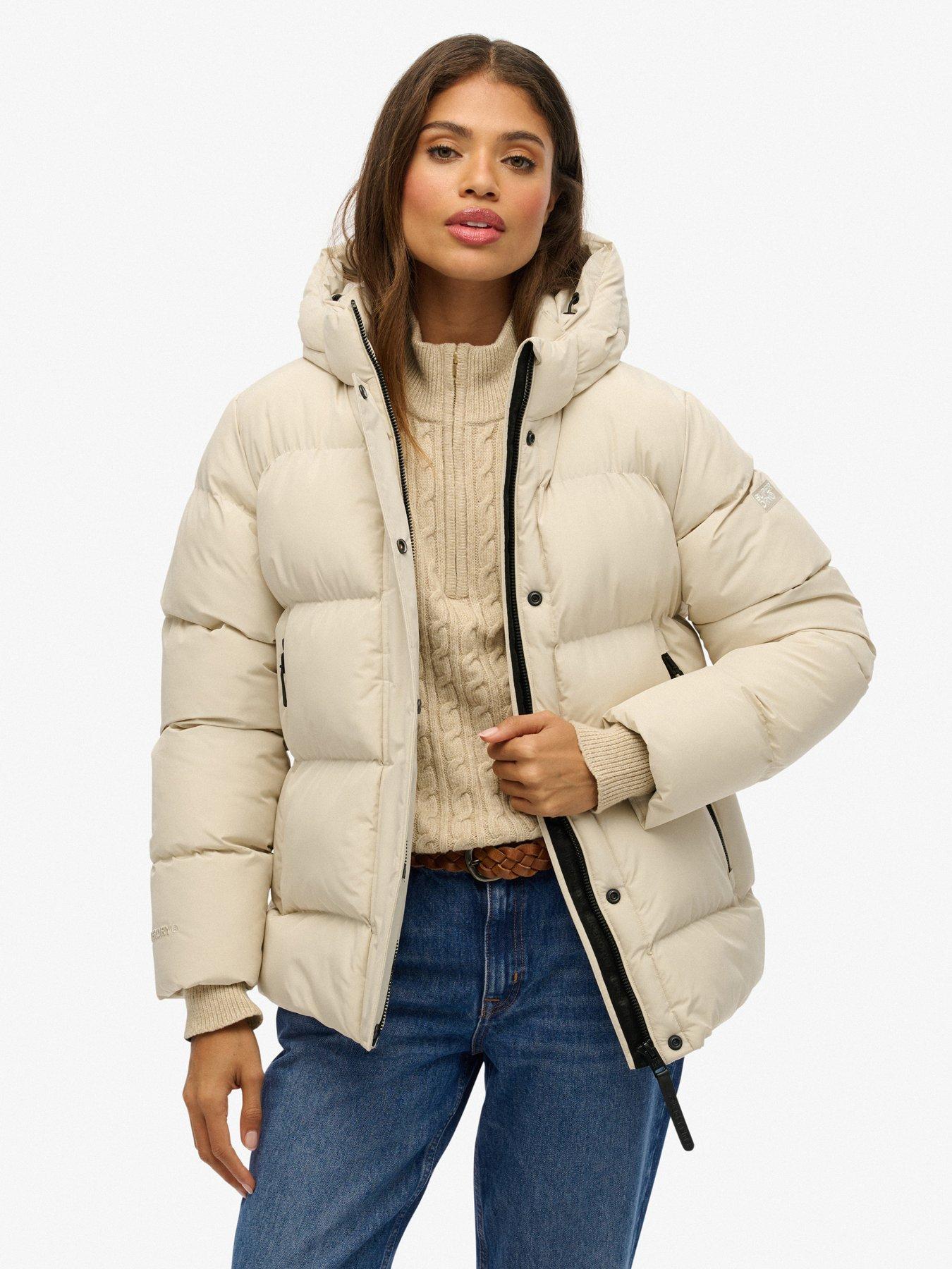 Superdry Hooded Sports Puffer - Oat Bran Beige