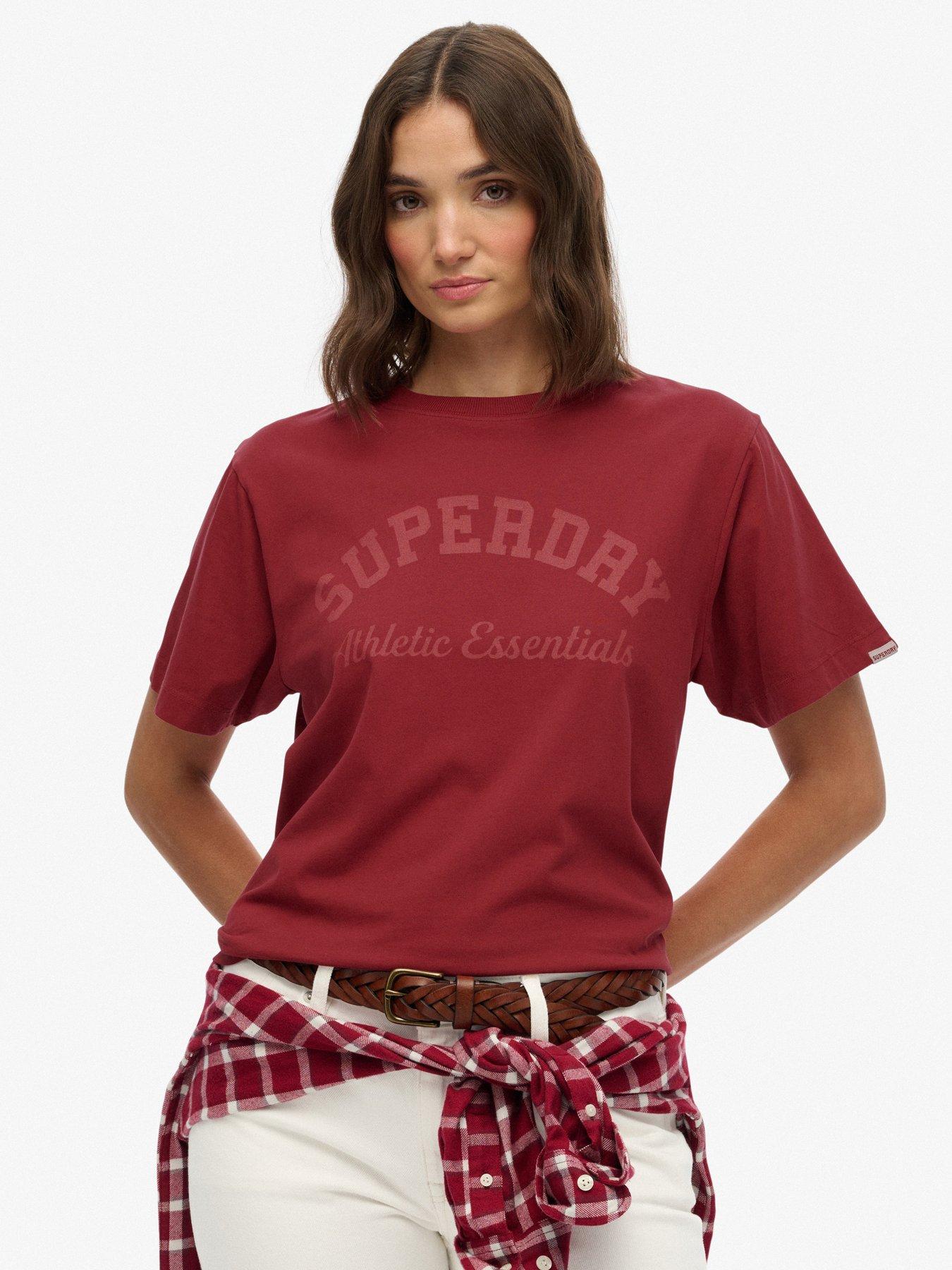 Superdry Athletic Essentials Loose T-Shirt, Red, Size 10, Women