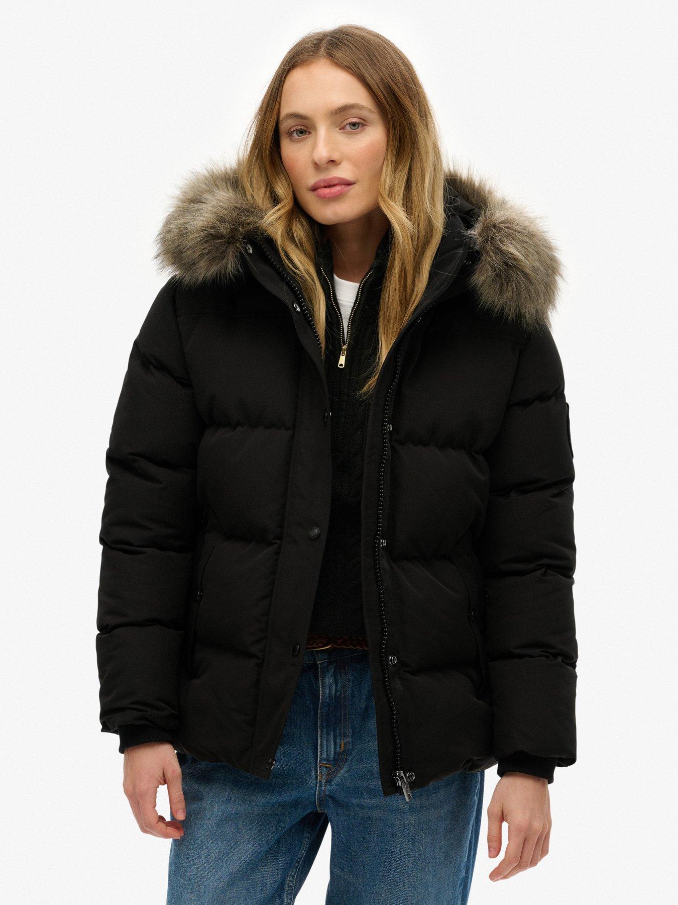 Superdry Everest 5 Baffle Puffer Jacket, Black, Size 14, Women