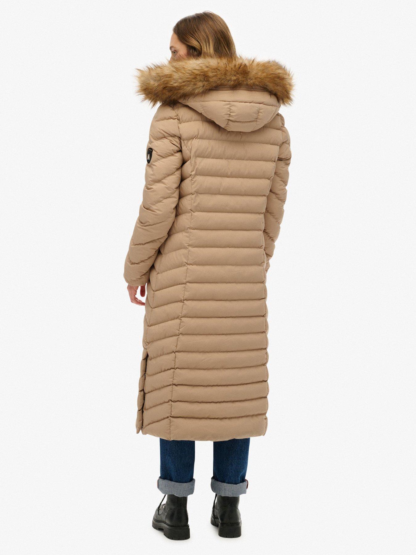 Image 2 of 7 of Superdry Fuji Faux Fur Hooded Longline - Shaker Beige