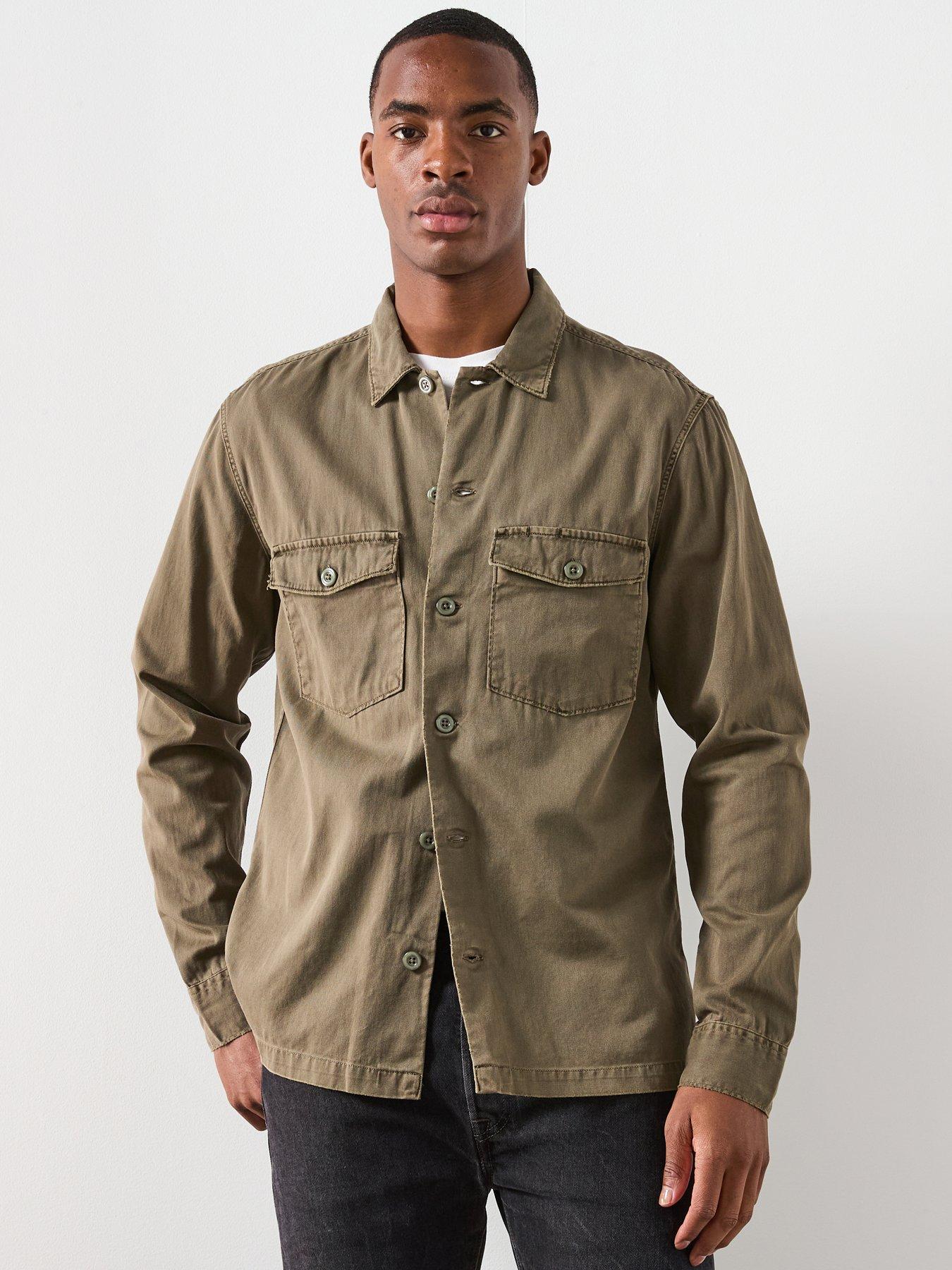AllSaints Spotter Long Sleeve Over Shirt, Dark Green, Size 2Xl, Men
