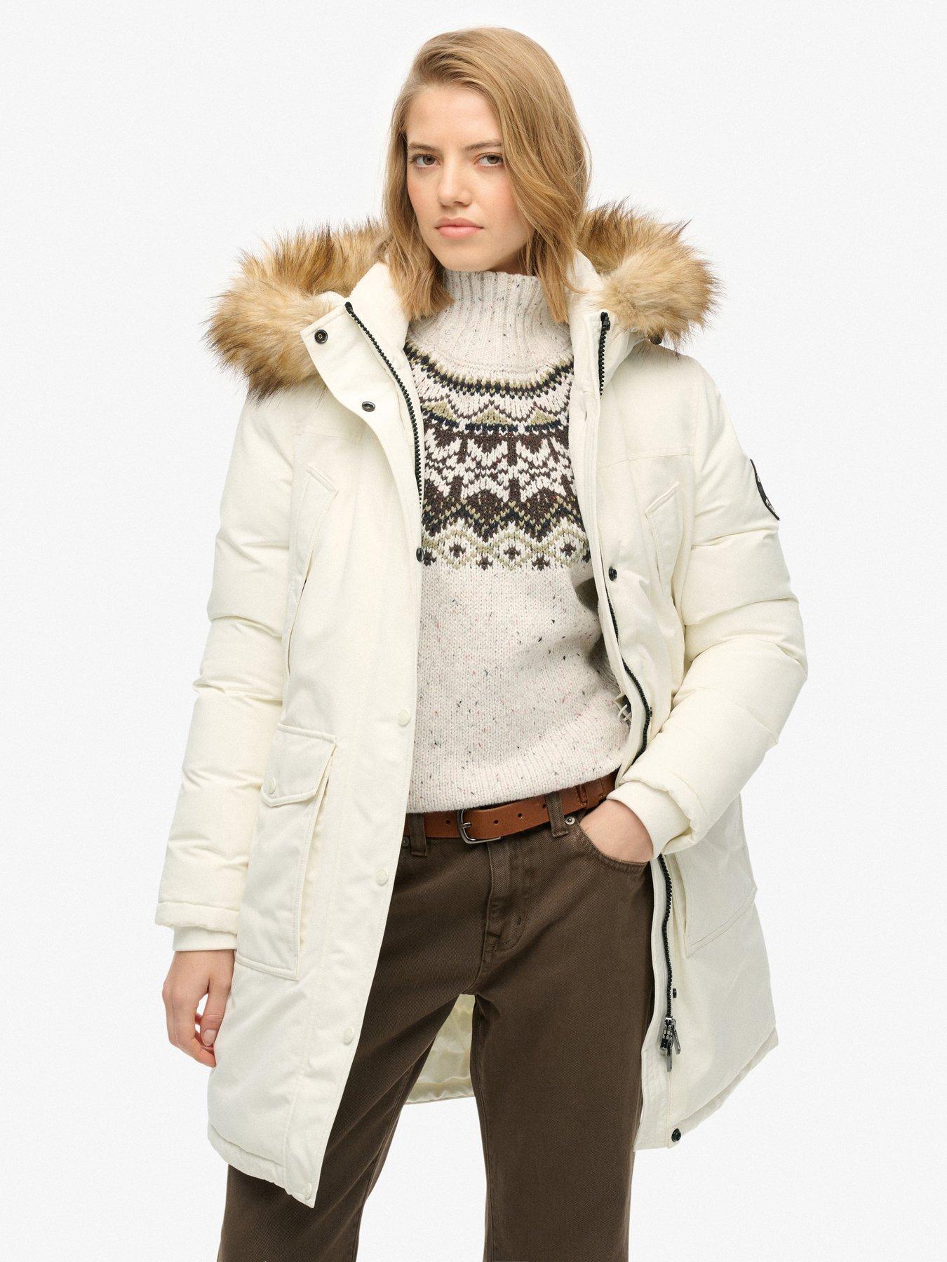 Superdry Everest Faux Fur Parka Jacket - Off White