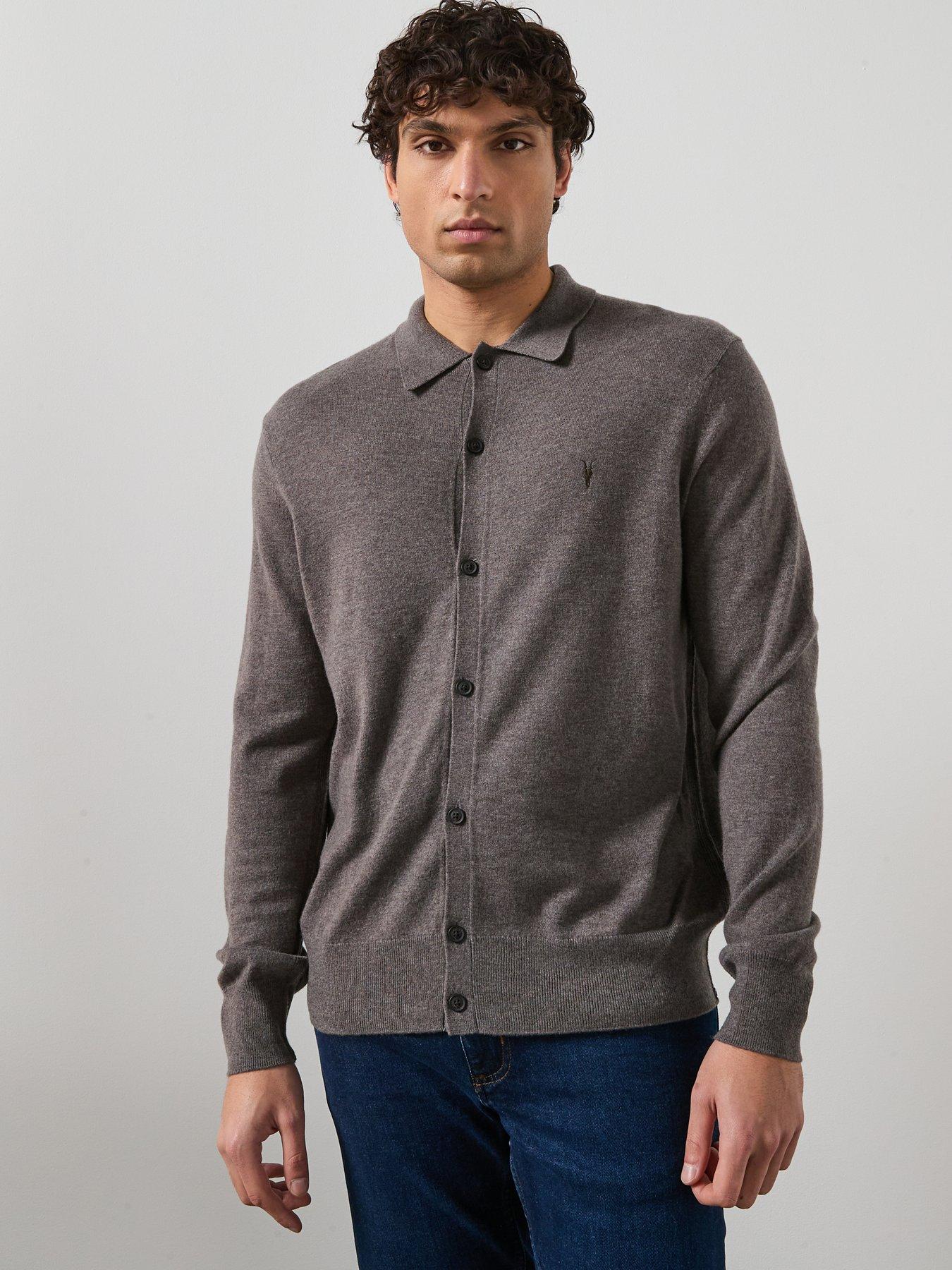 AllSaints All Saints Kilburn Knitted Cardigan, Grey, Size 2Xl, Men