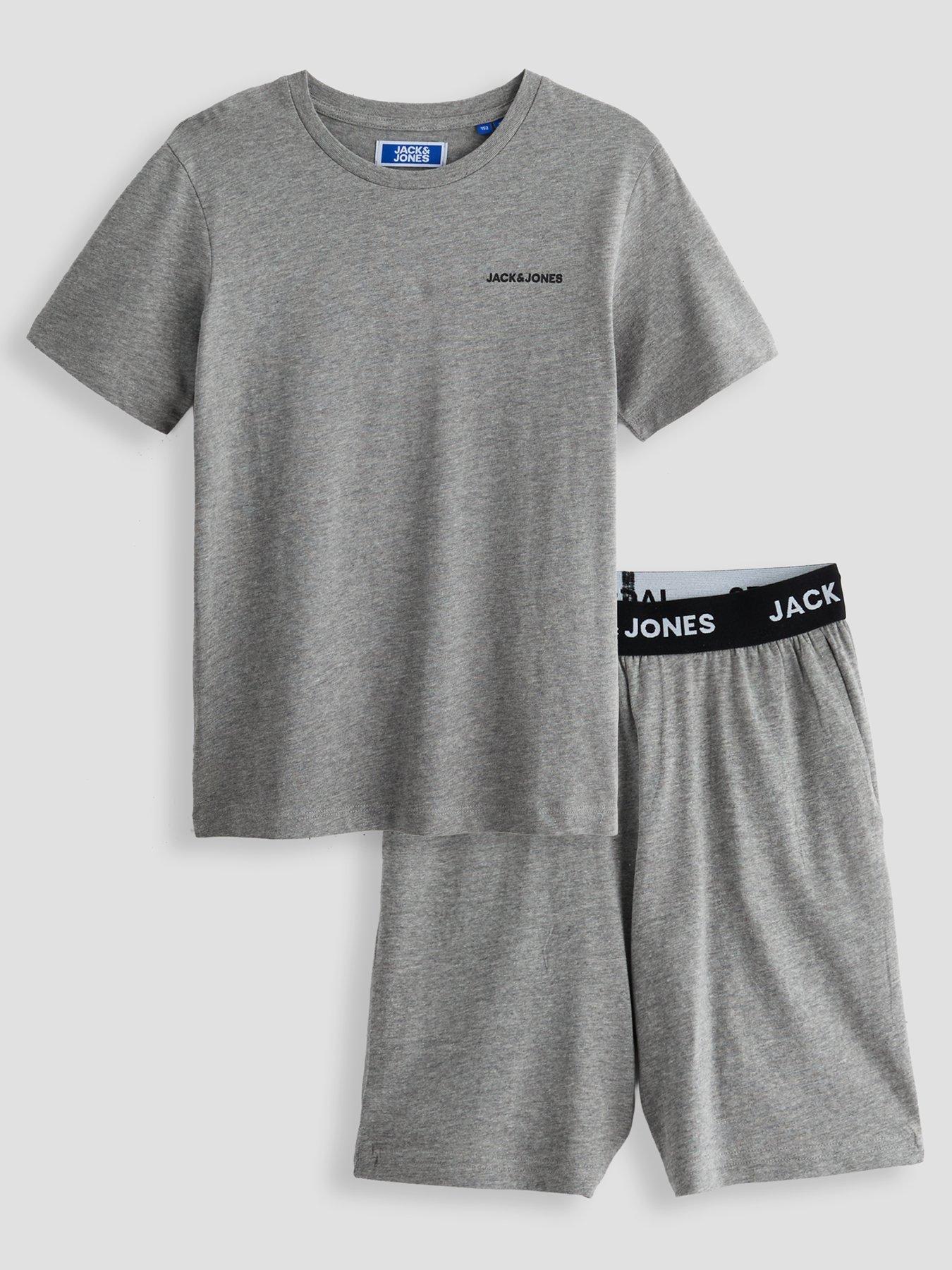 Jack & Jones Junior Boys Everest Short Sleeve T-shirt Shorts Pyjamas - Grey