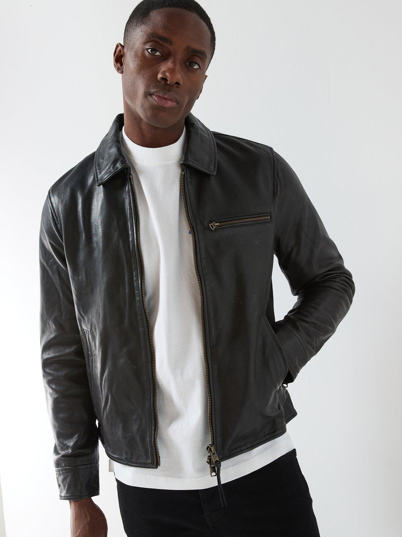 AllSaints All Saints Miller Zip Through Leather Jacket, Black, Size Xl, Men
