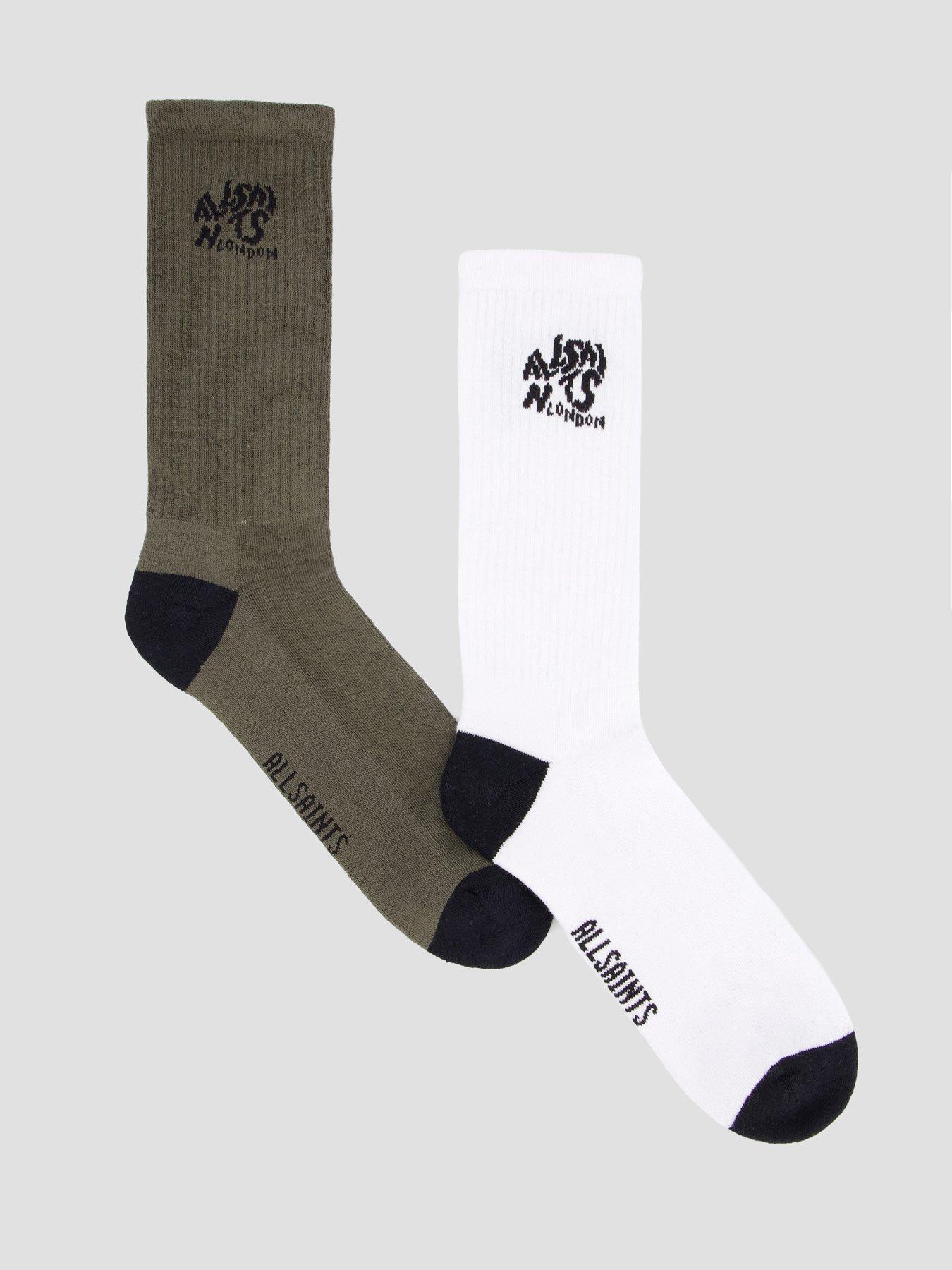 AllSaints All Saints Orlando 2 Pack Crew Socks - Khaki/White