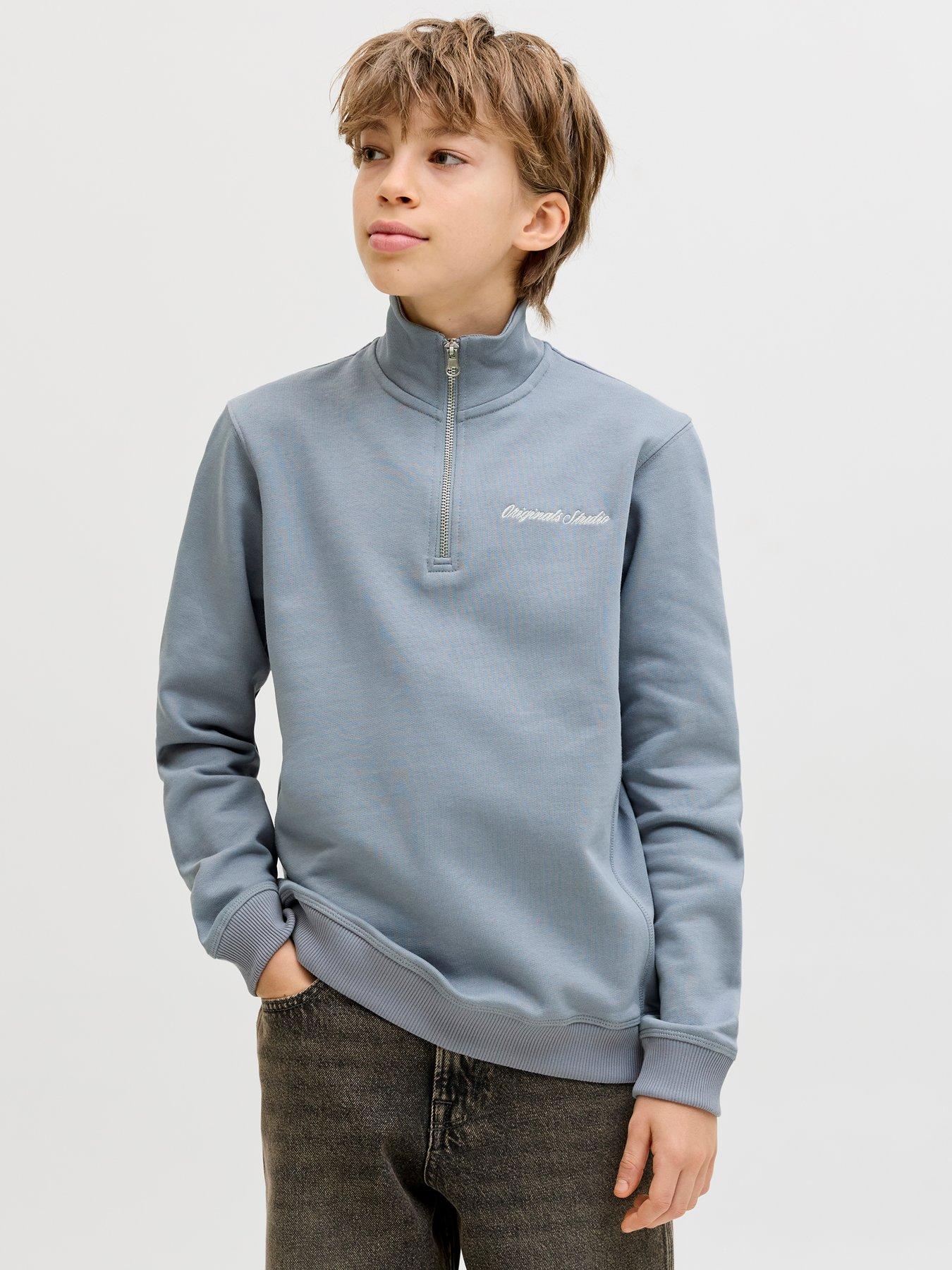 Image 1 of 6 of Jack & Jones Junior Boys Embroidered 1/2 Neck Sweatshirt - Tradewinds Grey