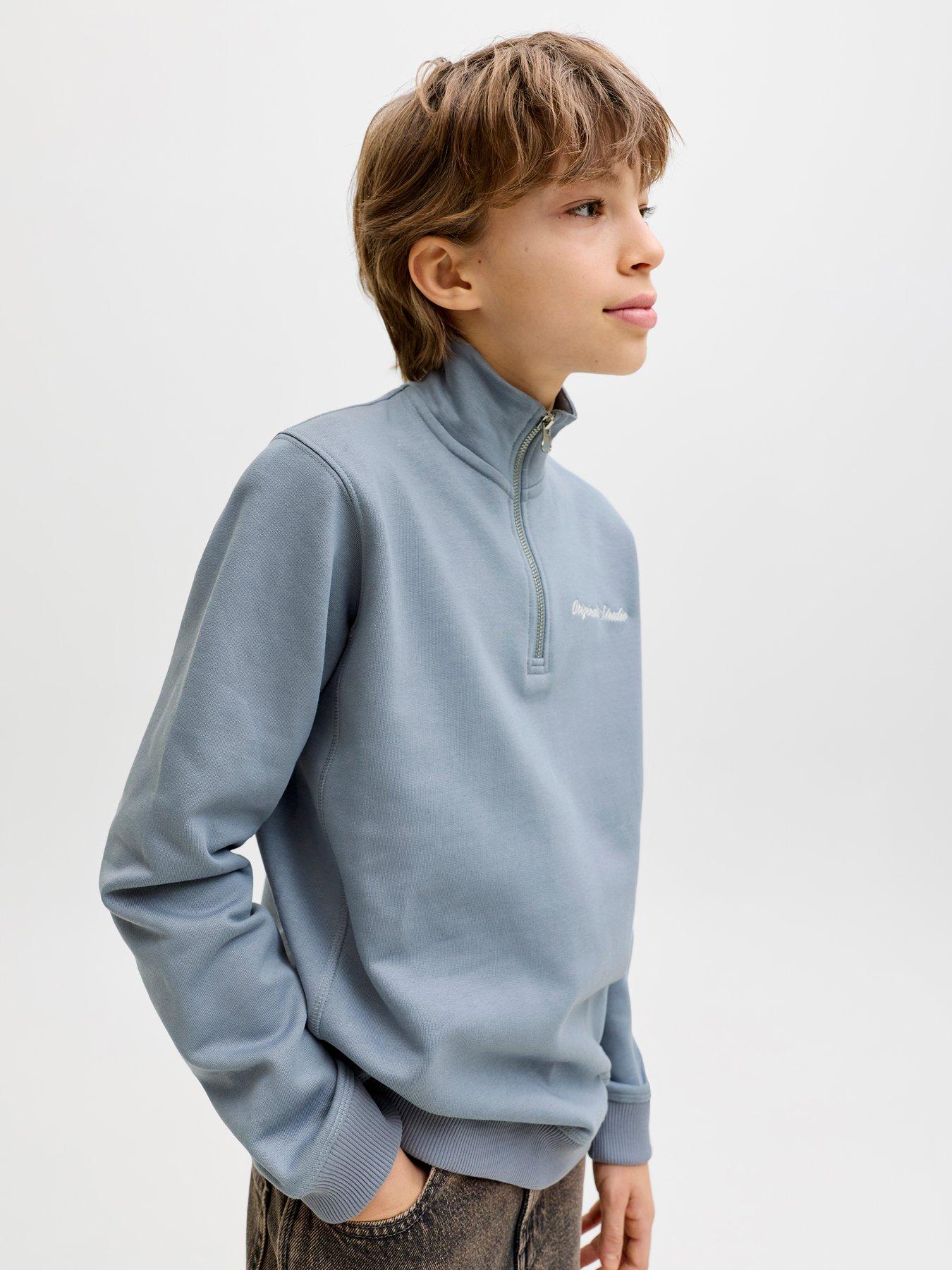 Image 3 of 6 of Jack & Jones Junior Boys Embroidered 1/2 Neck Sweatshirt - Tradewinds Grey