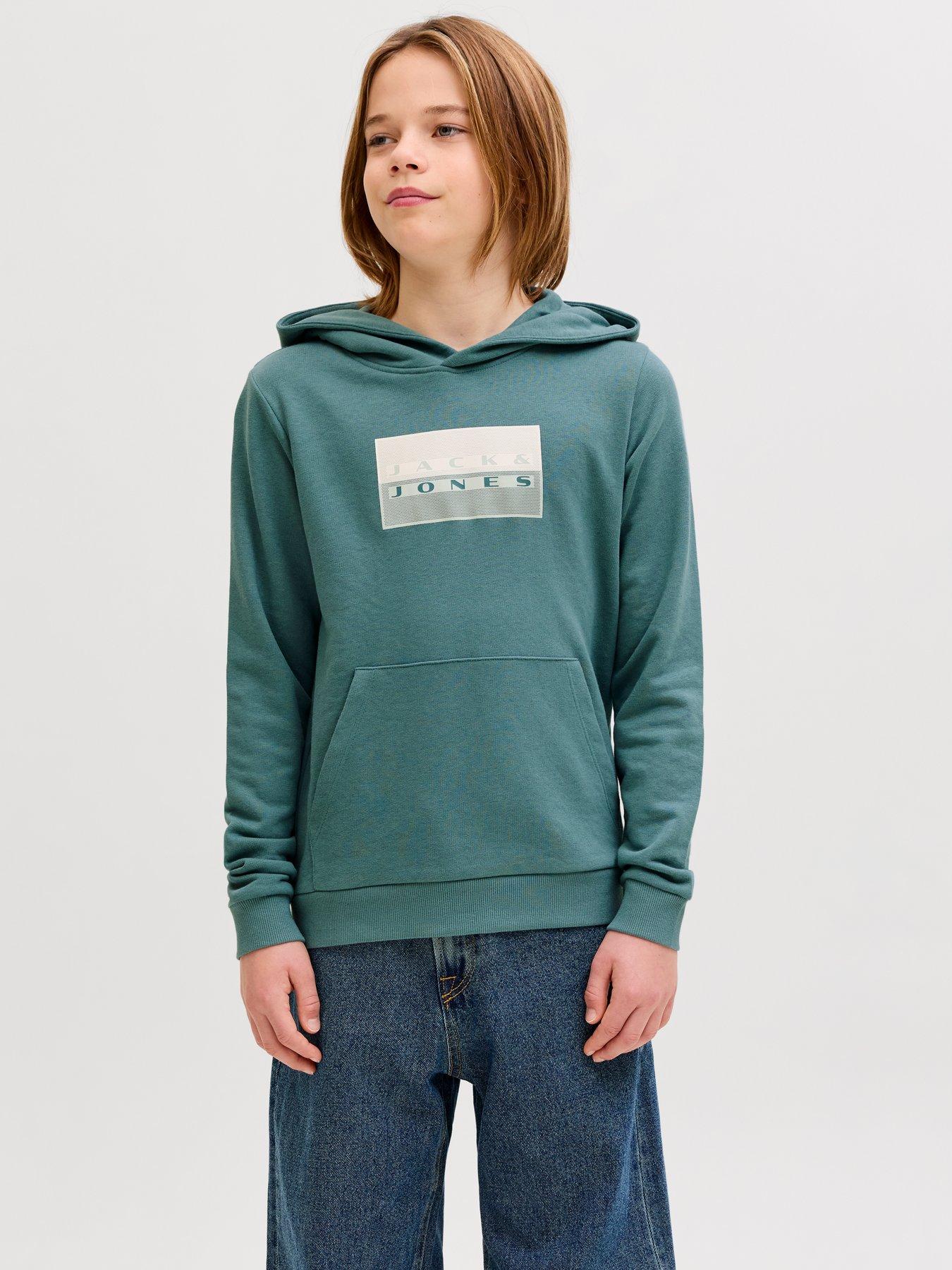 Jack & Jones Junior: Boys Fusion Printed Hoody - North Atlantic Green
