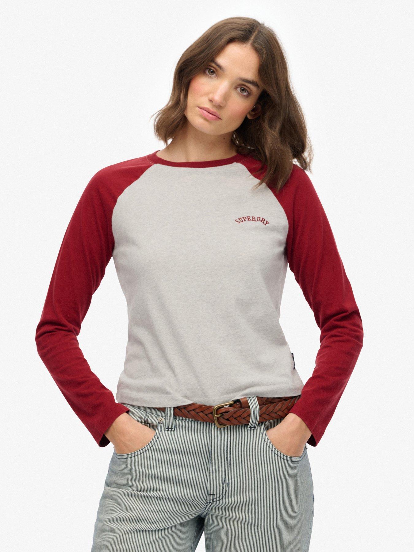 Superdry Essential Logo Baseball Top - Bordeaux Red / Glacier Grey