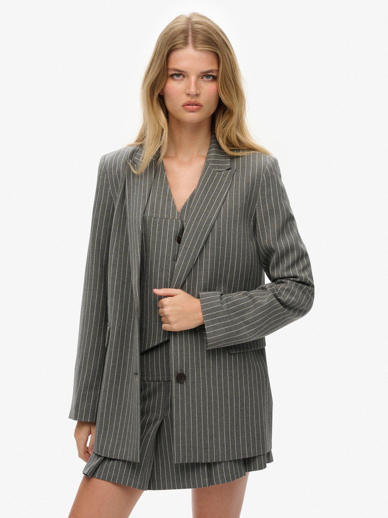 Superdry Pinstripe Boyfriend Blazer - Pinstripe Grey