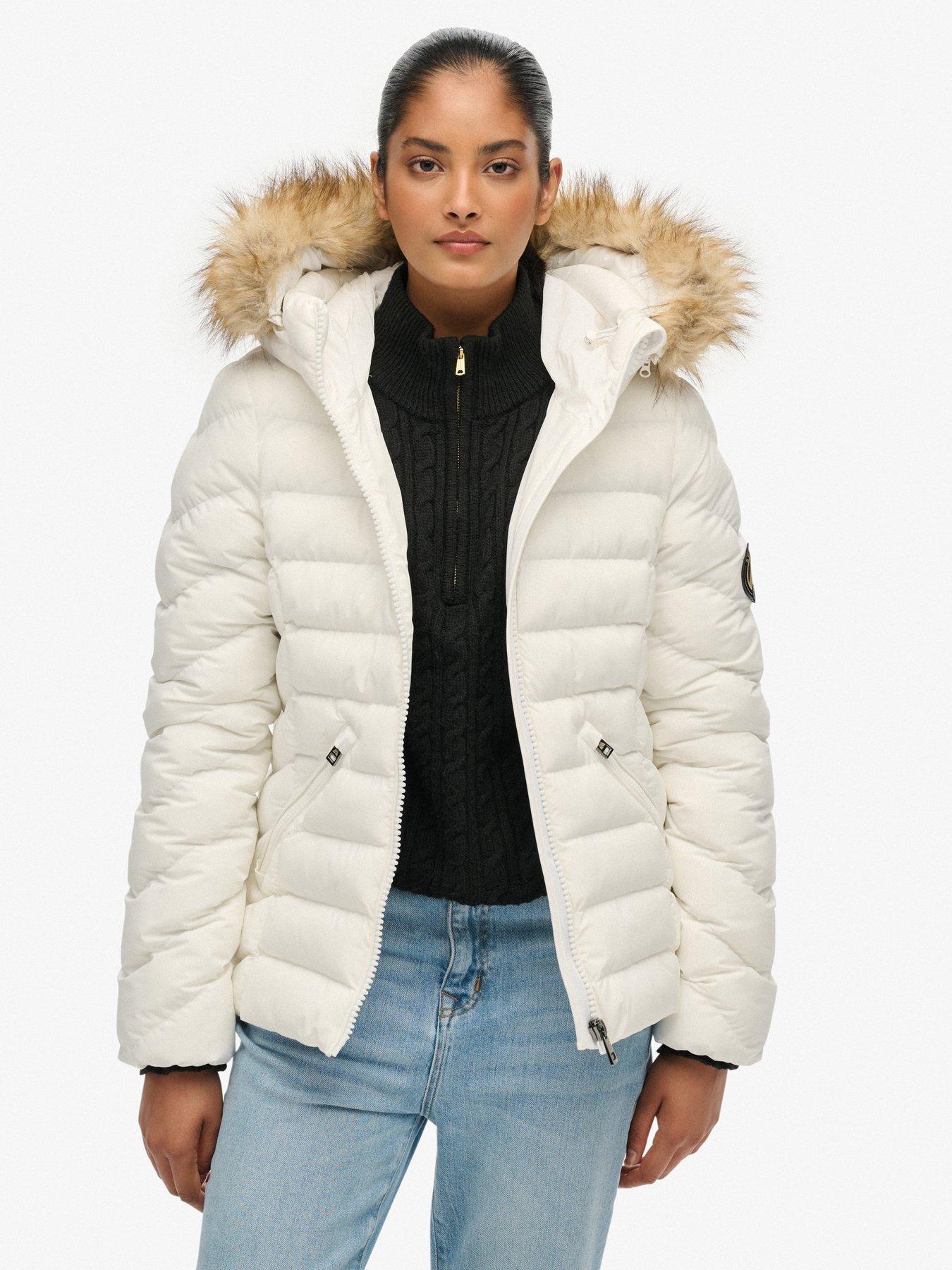 Superdry Fuji Faux Fur Hood Padded Jacket - Bright White