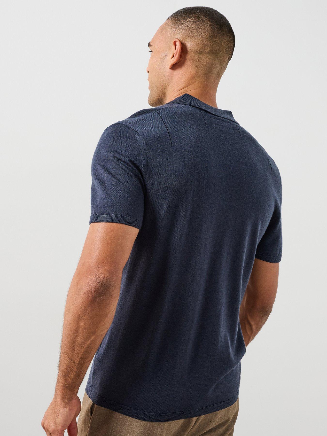 Image 2 of 6 of AllSaints All Saints Mode Merino Short Sleeve Polo Shirt - Navy