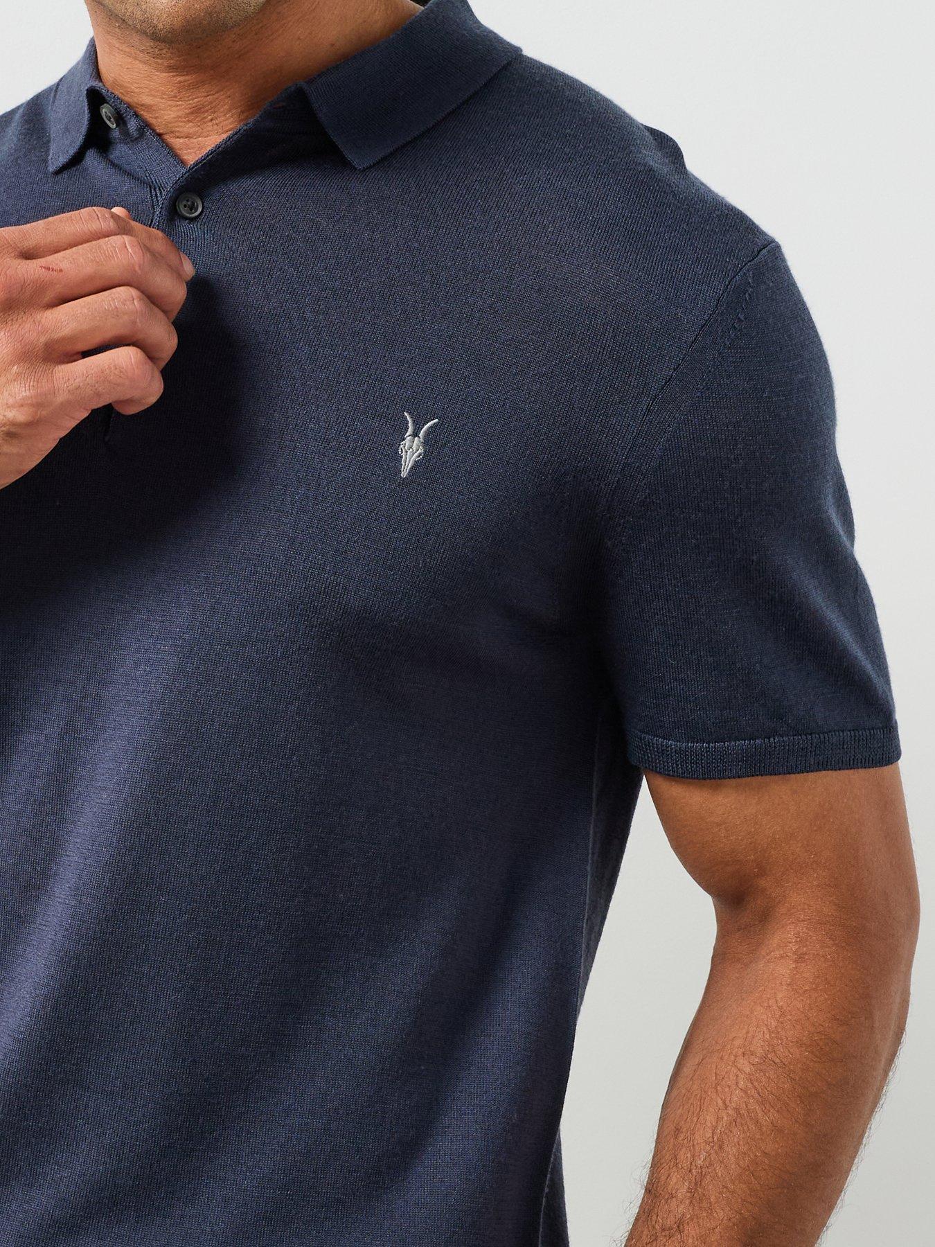 Image 5 of 6 of AllSaints All Saints Mode Merino Short Sleeve Polo Shirt - Navy