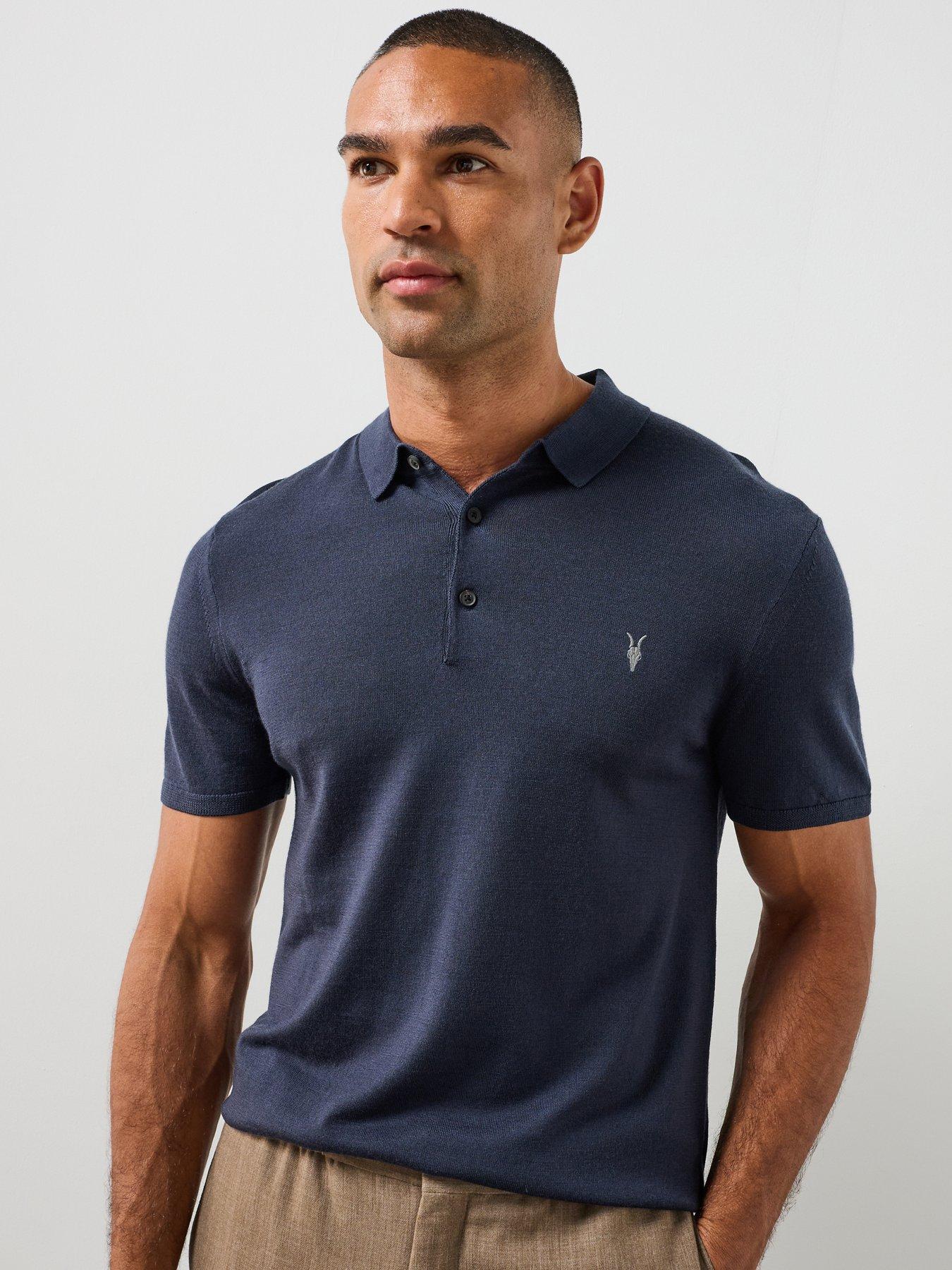 Image 6 of 6 of AllSaints All Saints Mode Merino Short Sleeve Polo Shirt - Navy
