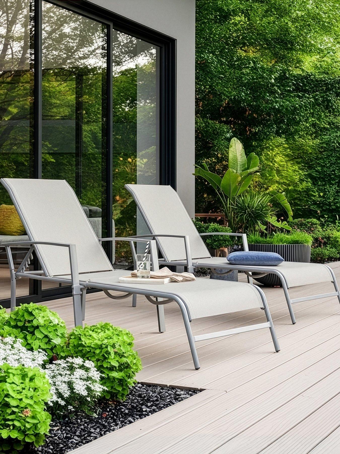 Image 1 of 7 of The Very Collection Set Of 2 Adjustable Loungers - Silver Grey