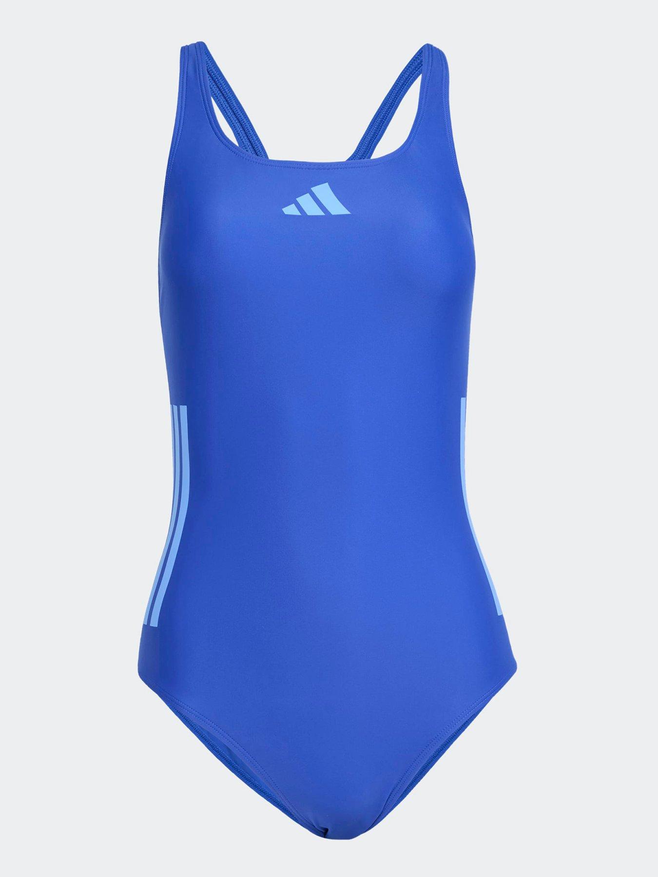 Image 6 of 6 of adidas Womens Swim 3 Stripe Swimsuit - Blue