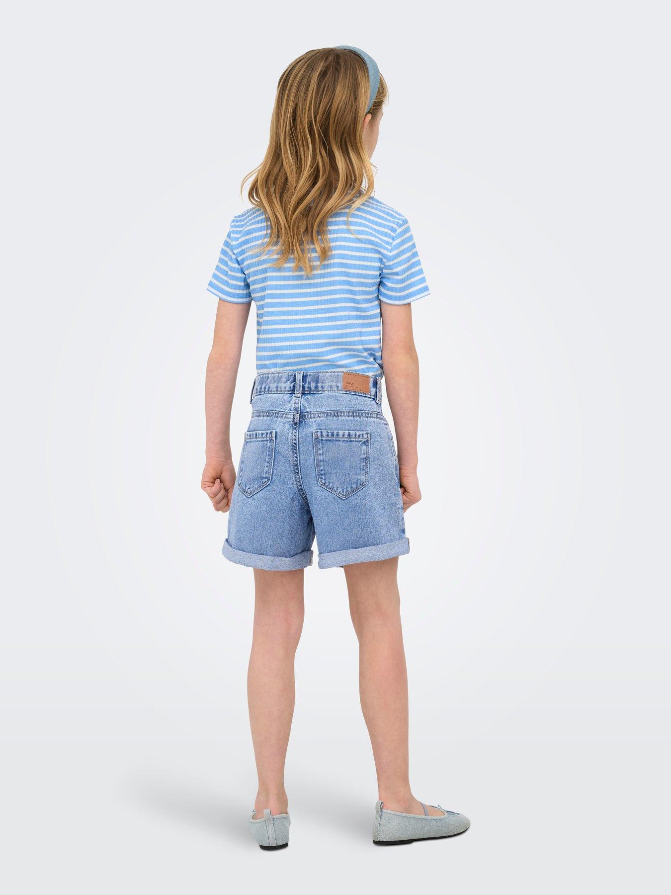 Image 4 of 7 of Only Kids Girls Mom Denim Shorts - Light Blue