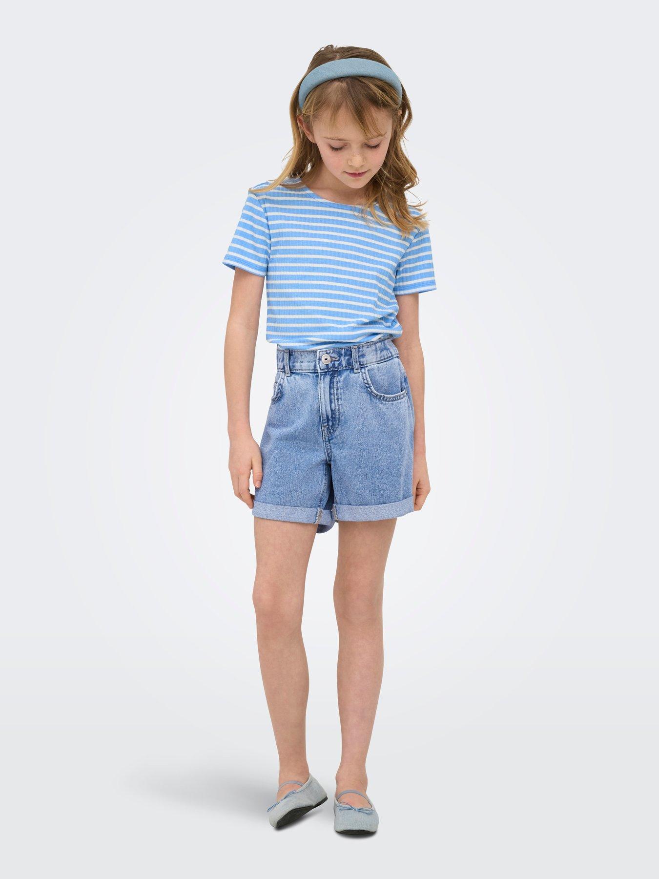Image 5 of 7 of Only Kids Girls Mom Denim Shorts - Light Blue