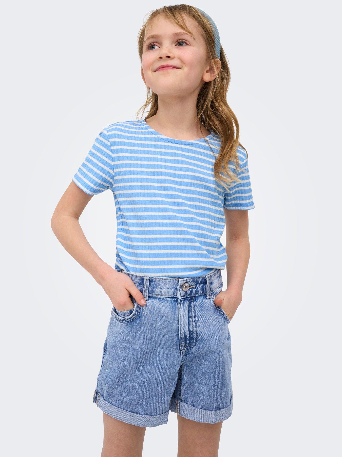 Image 6 of 7 of Only Kids Girls Mom Denim Shorts - Light Blue