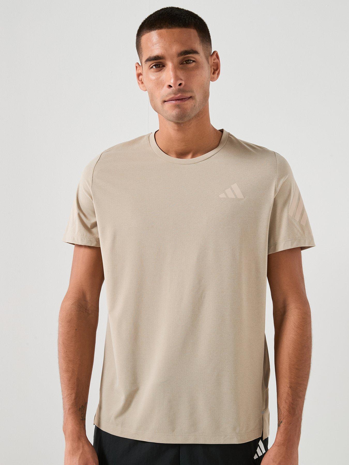 adidas Mens Running Adi365 Iconic Stripes T-Shirt - Beige