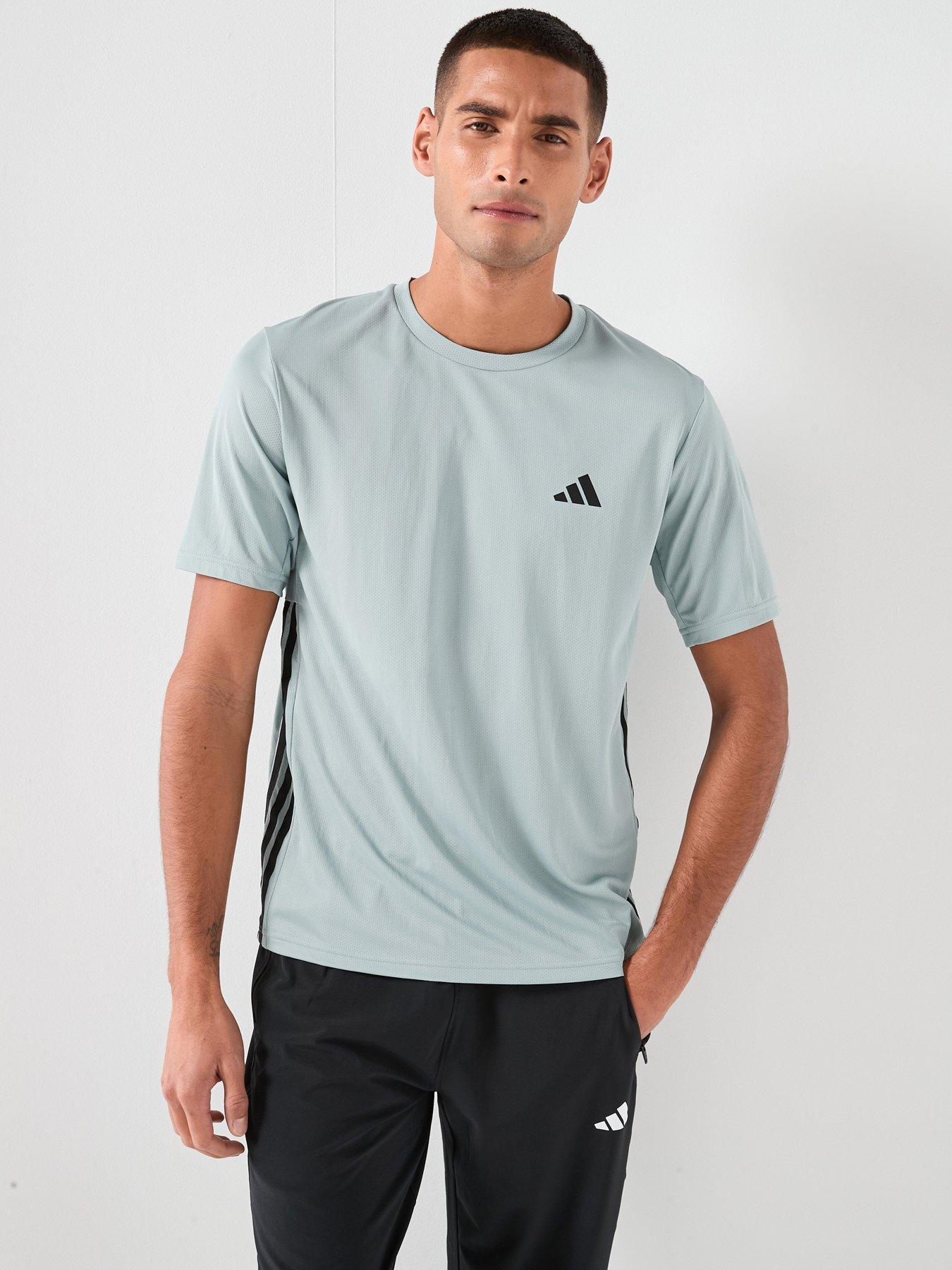 adidas: Mens Training Workout Essentials Base 3-Stripe T-Shirt - Green
