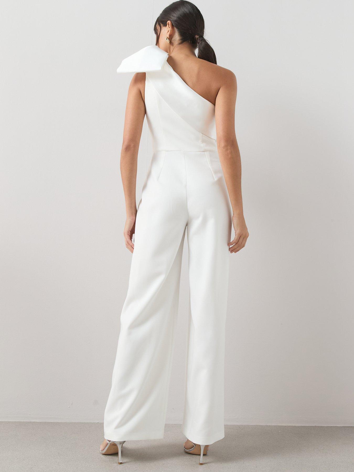 Image 2 of 5 of The Very Collection Bow Detail One Shoulder Jumpsuit - White