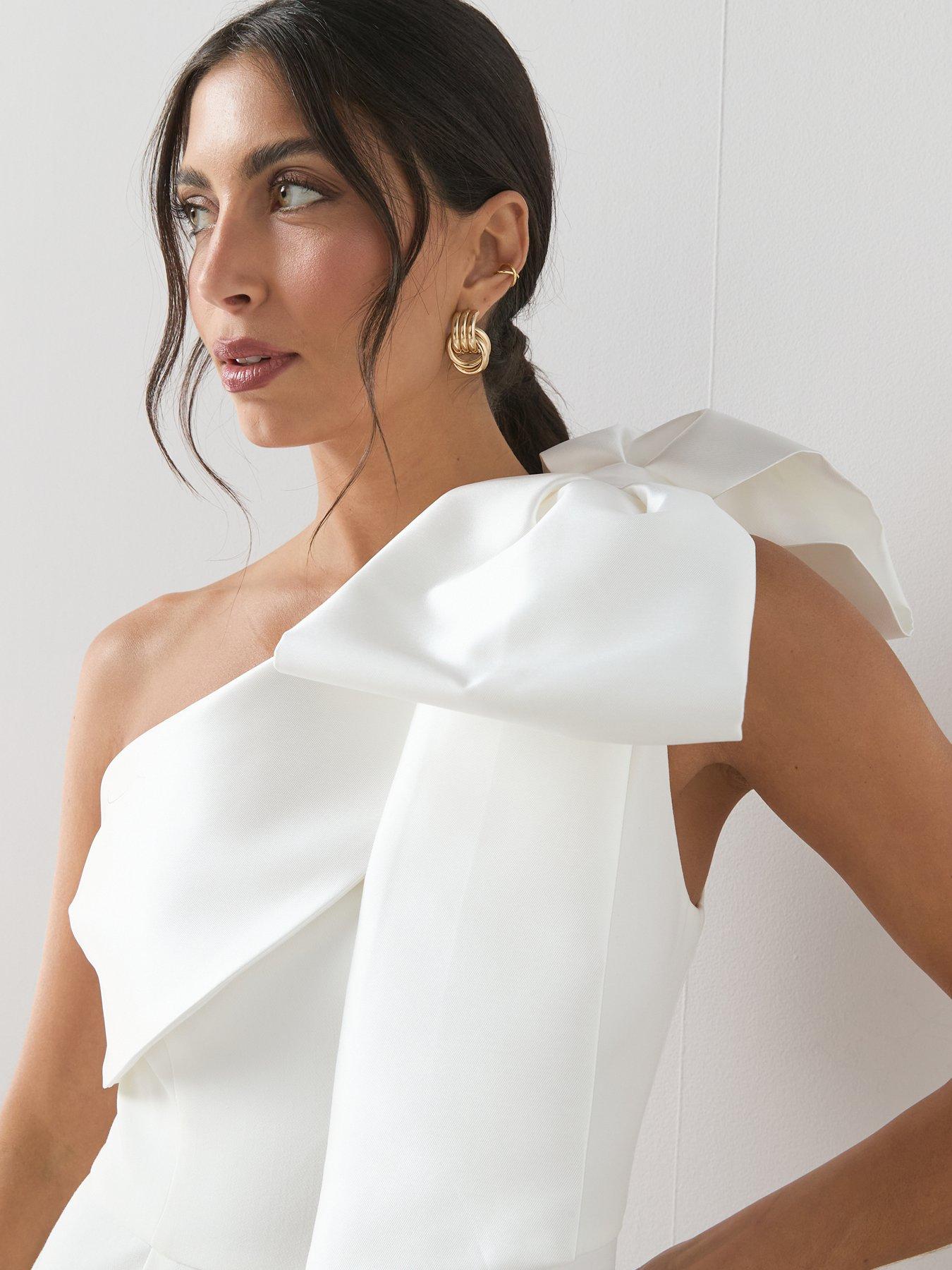 Image 4 of 5 of The Very Collection Bow Detail One Shoulder Jumpsuit - White