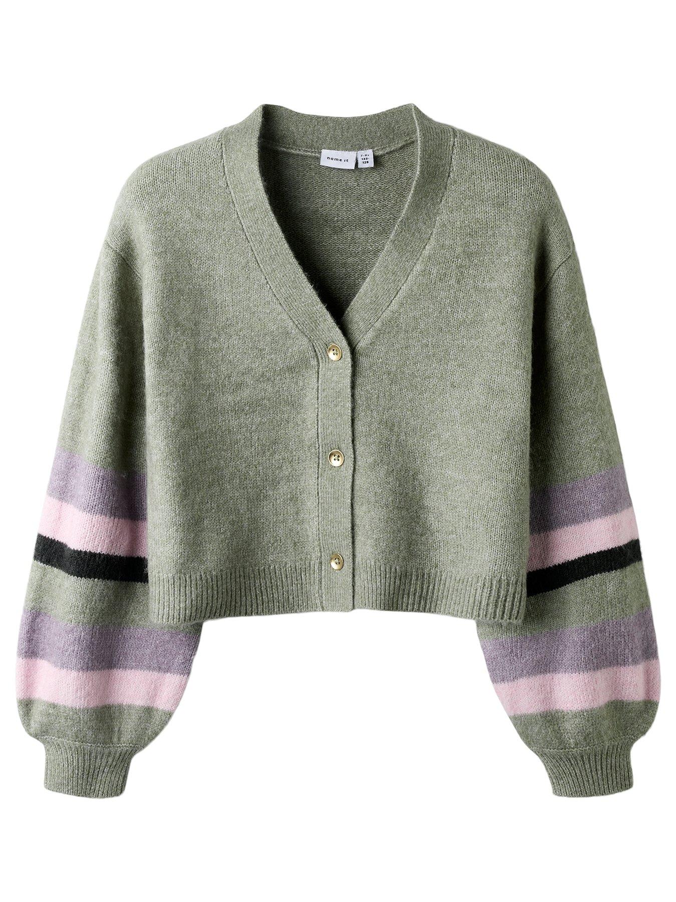 Name It: Girls Stripe Sleeve Knitted Cardigan - Green