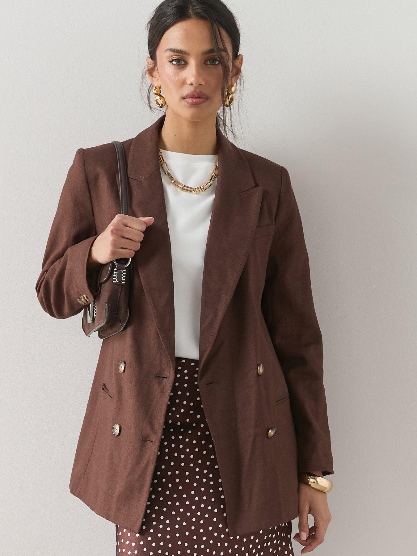 The Very Collection Double Breasted Linen Blazer - Brown
