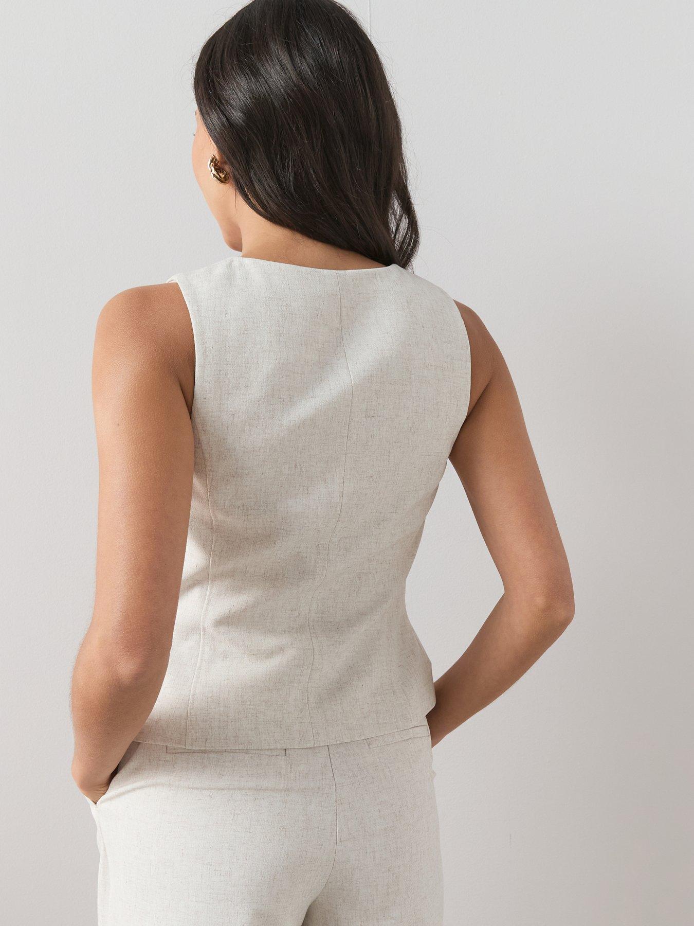 Image 2 of 6 of The Very Collection Linen Blend Scoop Waistcoat - Natural