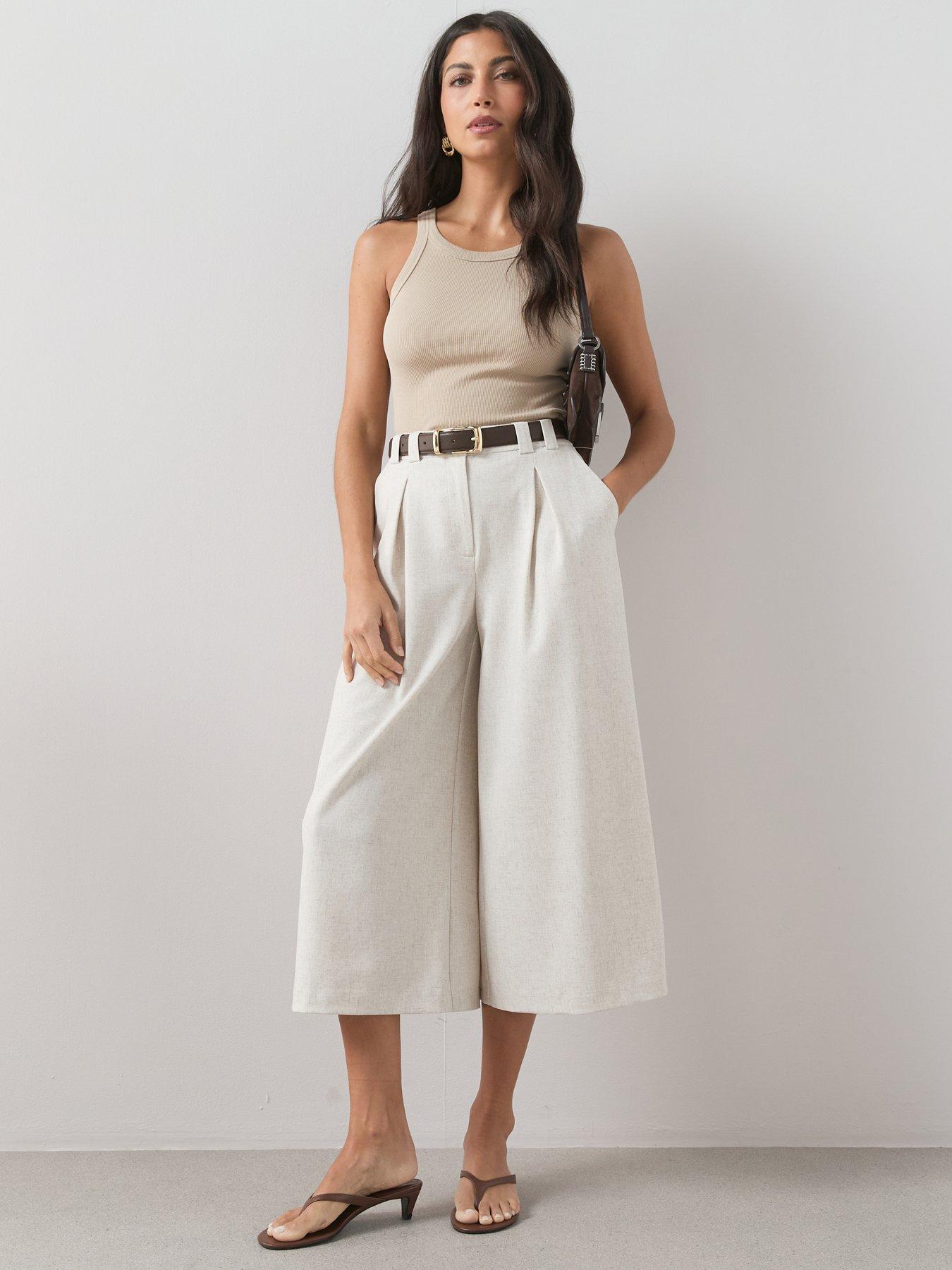 The Very Collection Linen Blend Tailored Culottes - Natural