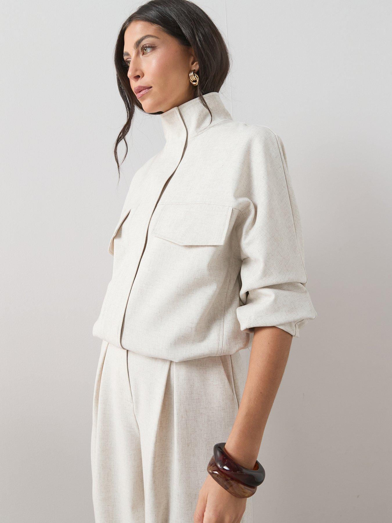The Very Collection Funnel Neck Linen Blend Jacket Co Ord - Natural