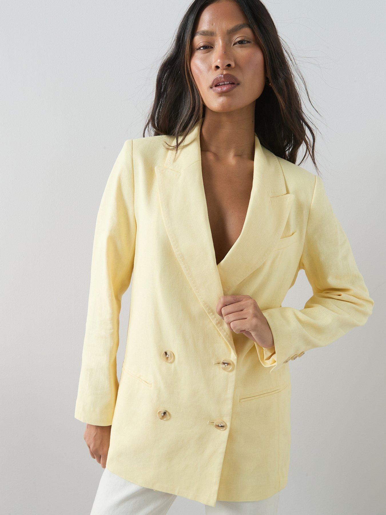 The Very Collection Double Breasted Linen Blazer - Lemon