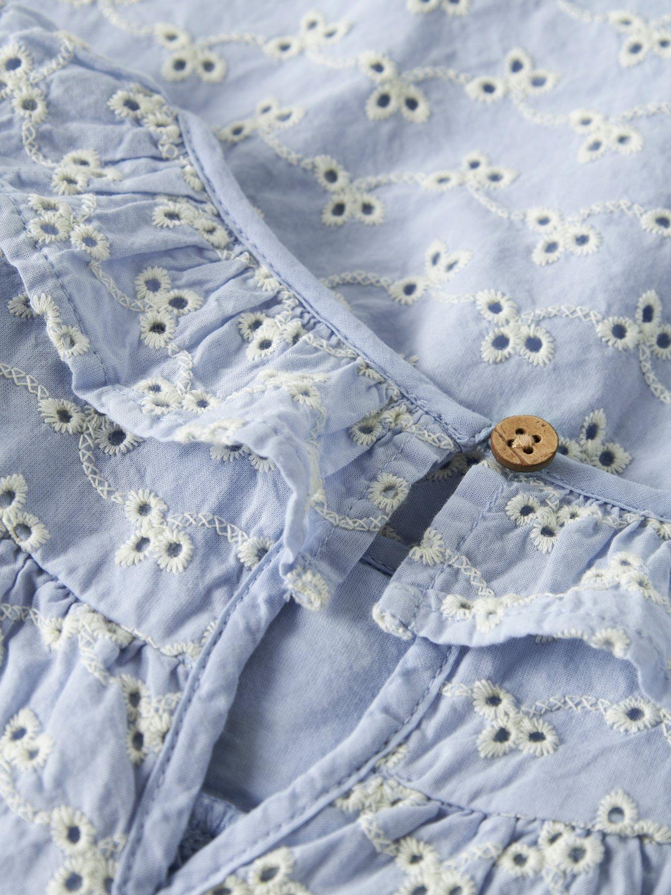 Image 5 of 5 of Lil Atelier Mini Girls Long Sleeve Co-ord Broderie Anglais Blouse - Light Blue