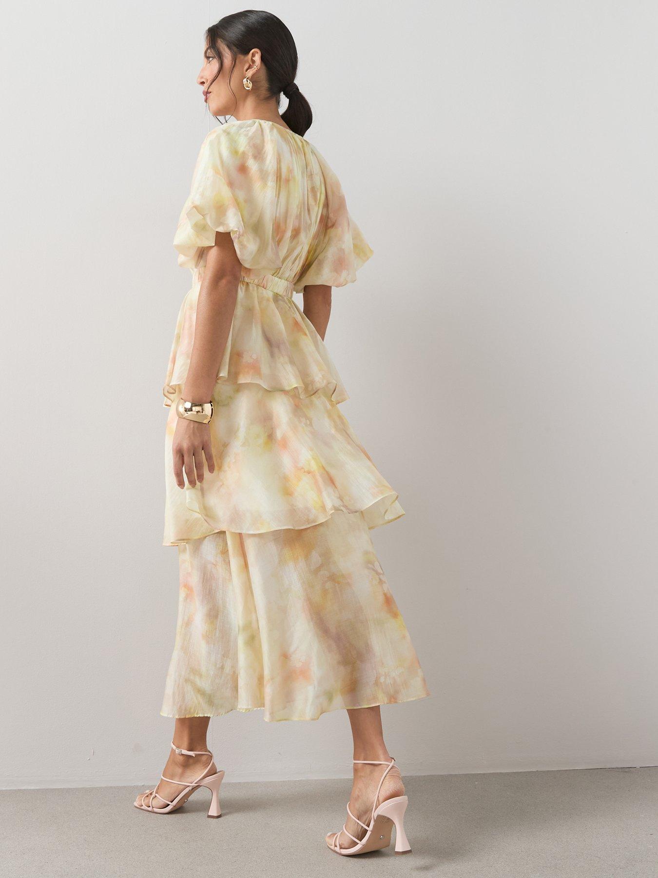 Image 2 of 6 of The Very Collection Short Sleeve Waist Detail Tiered Midi Dress - Print