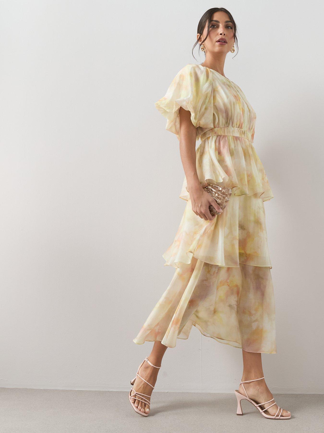 Image 5 of 6 of The Very Collection Short Sleeve Waist Detail Tiered Midi Dress - Print