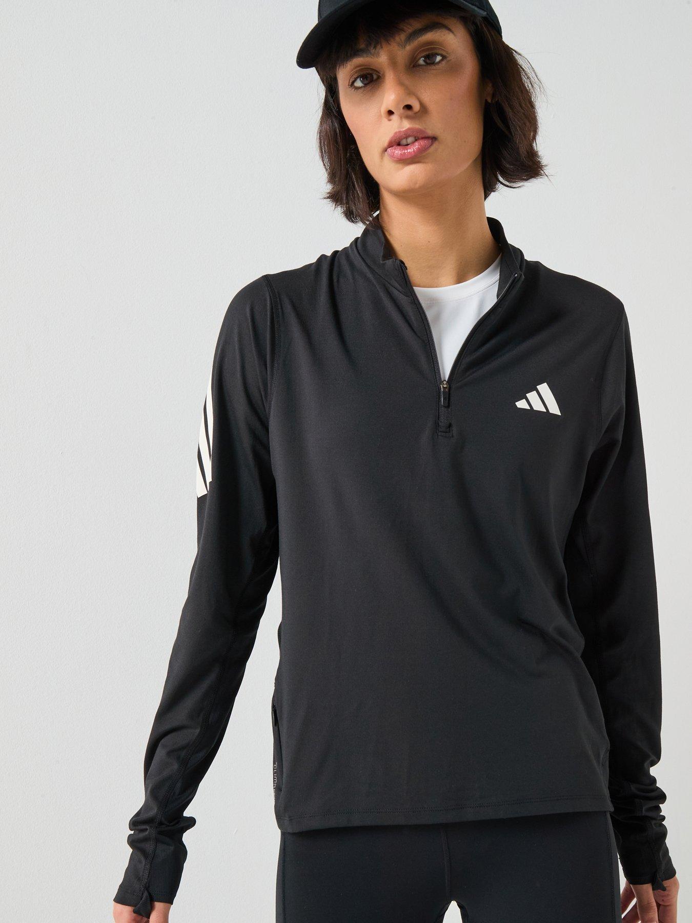 adidas Womens Running Adi365 Iconic Stripes Zip Top, Black, Size Xs, Women