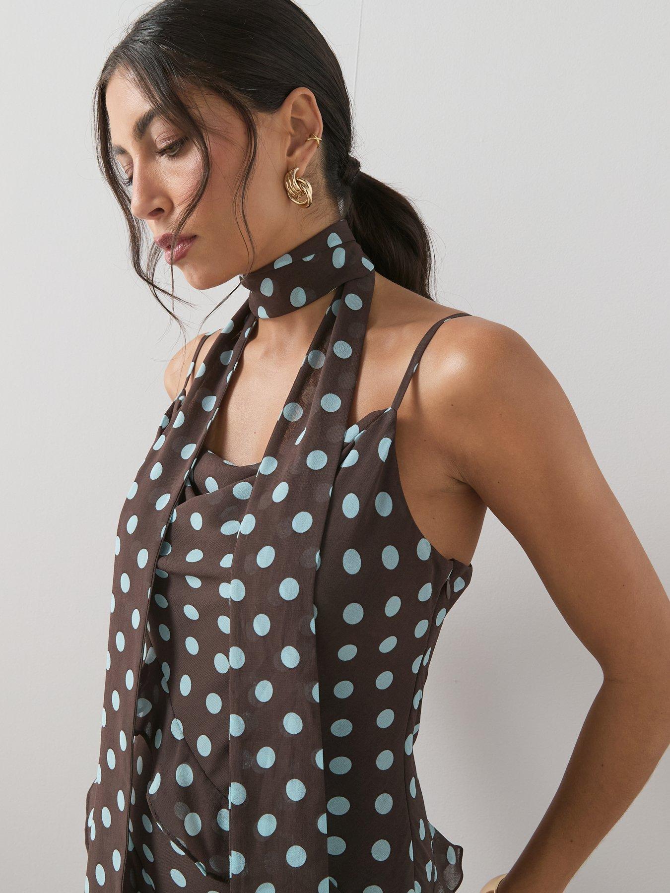 Image 4 of 7 of The Very Collection Polka Dot Scarf Detail Ruffle Maxi Dress - Print